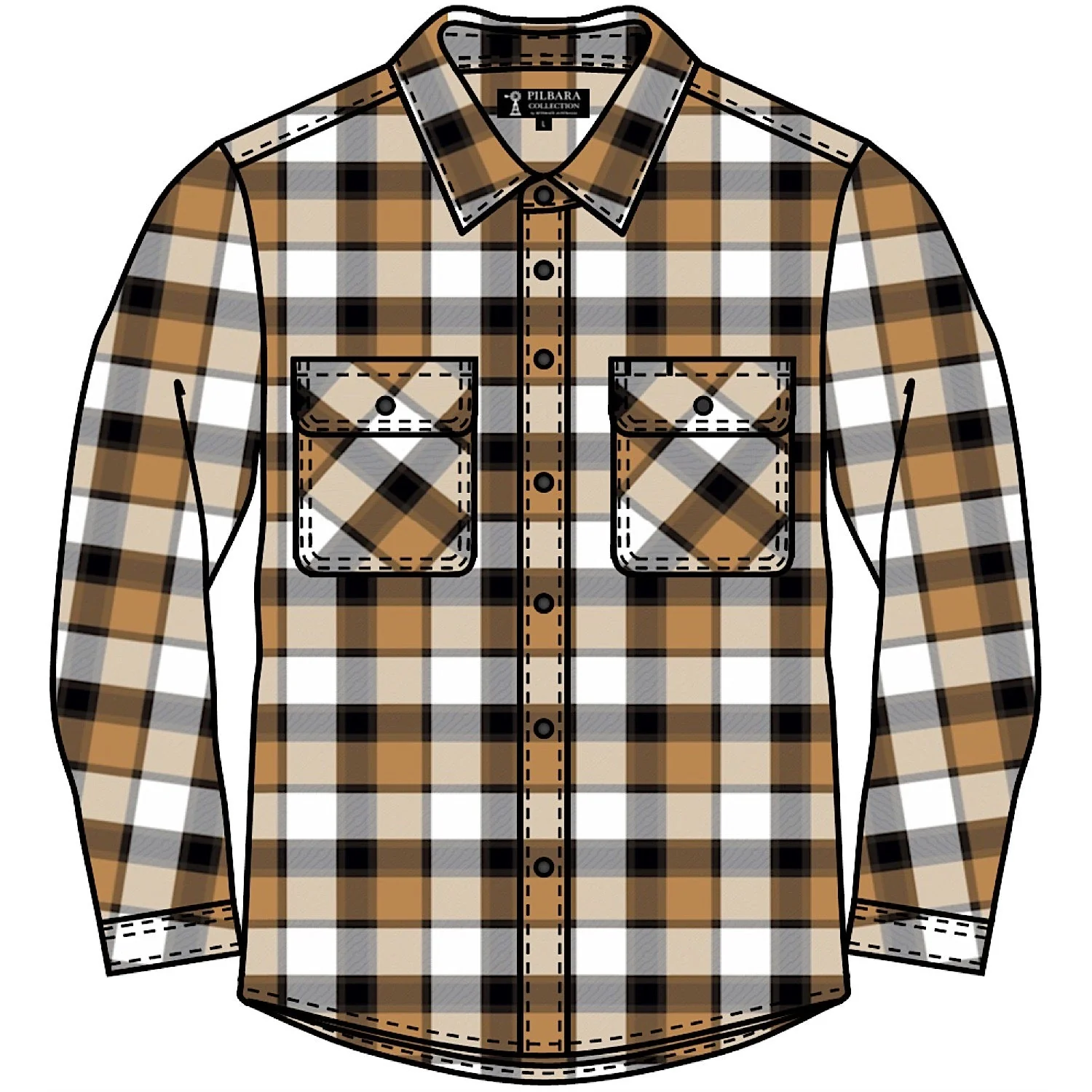 Pilbara Mens Open Front Flannelette Shirt - Brown/Black/White