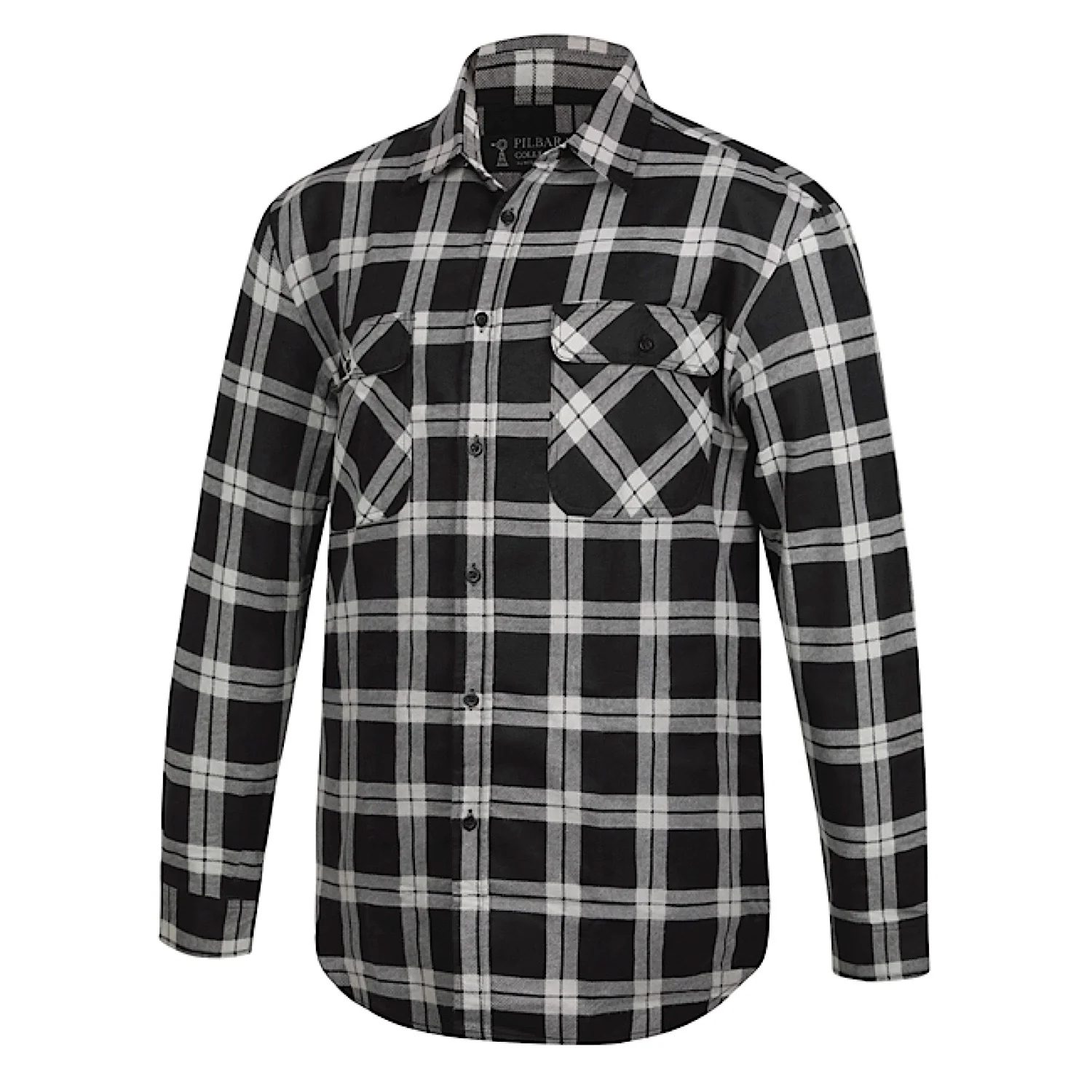 Pilbara Men's Open Front Flannelette Shirt - Grey/Black
