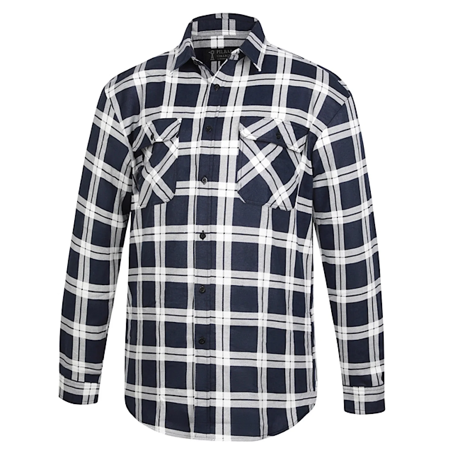 Pilbara Men's Open Front Flannelette Shirt - Navy/White