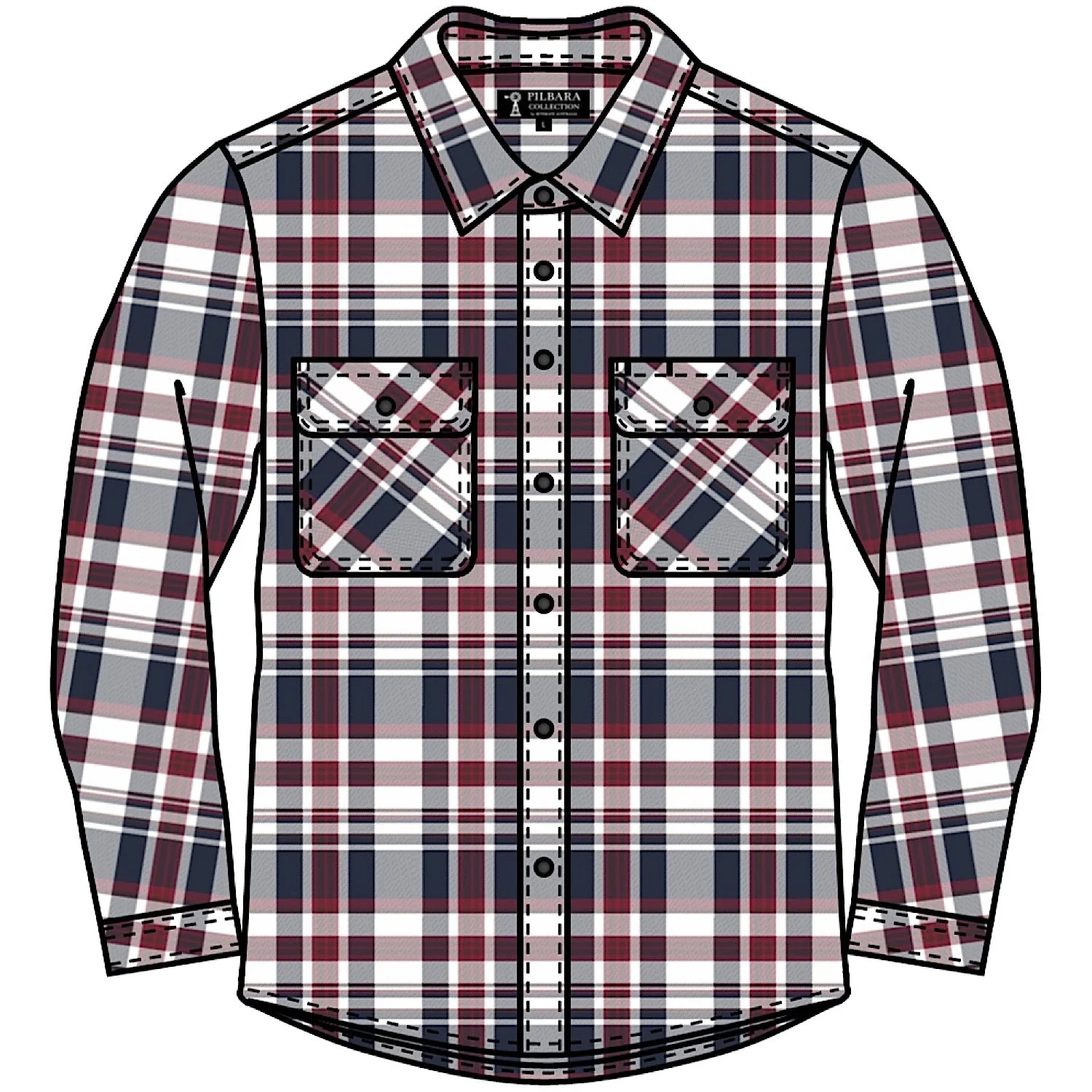 Pilbara Mens Open Front Flannelette Shirt - Red/Blue/White