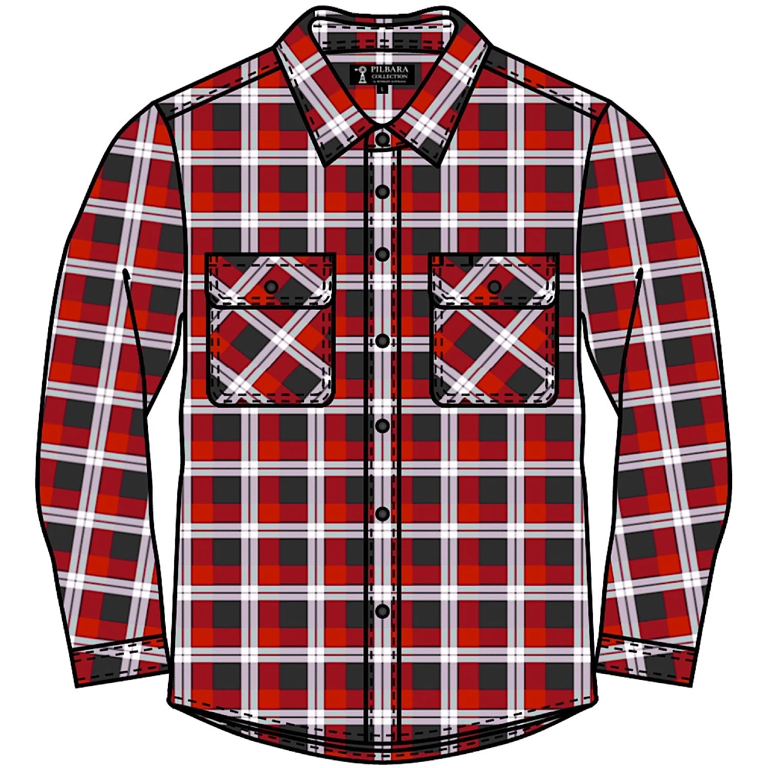 Pilbara Men's Open Front Flannelette Shirt - Red/Charcoal/White