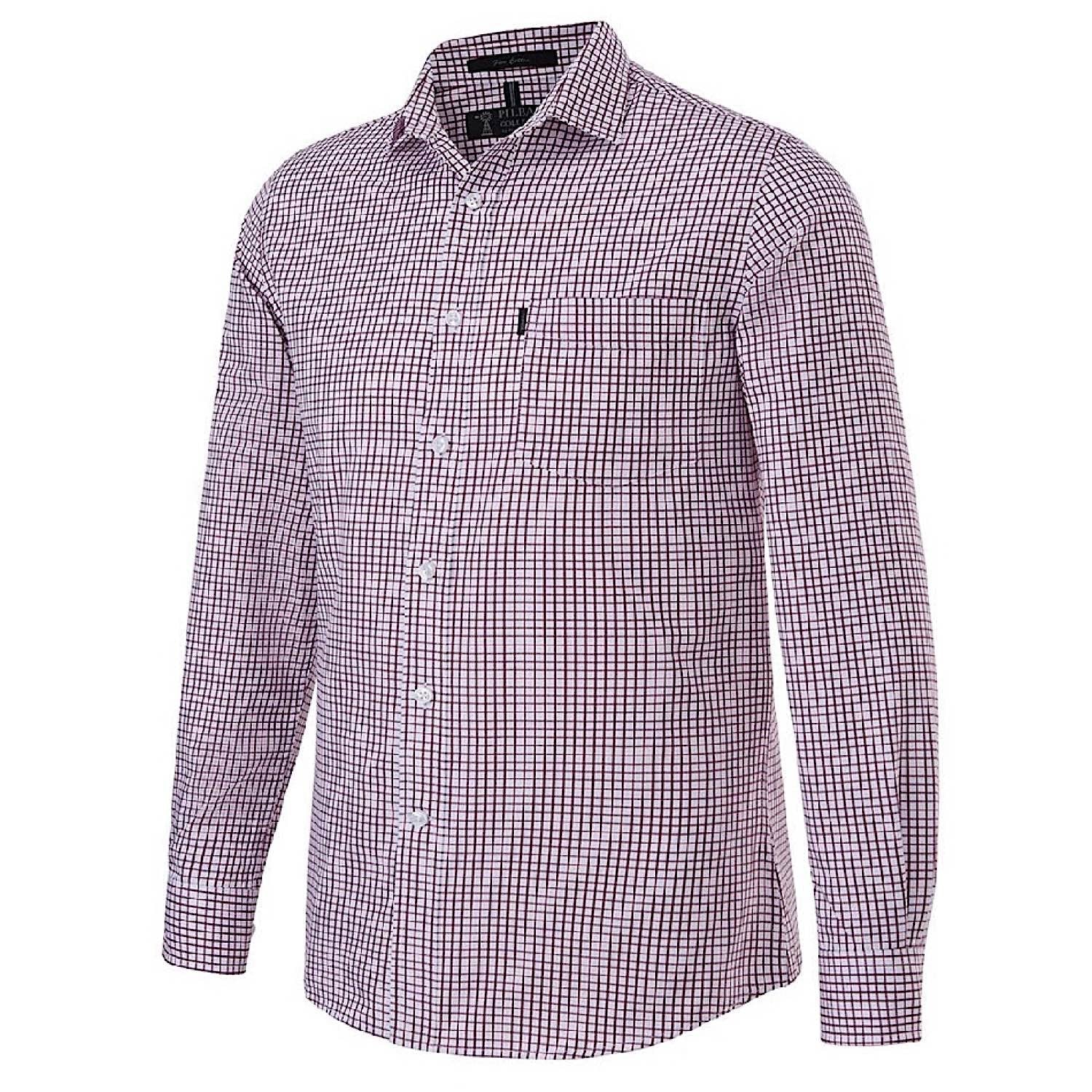 Pilbara Men's Yarn Dyed Check Shirt - Burgundy / White