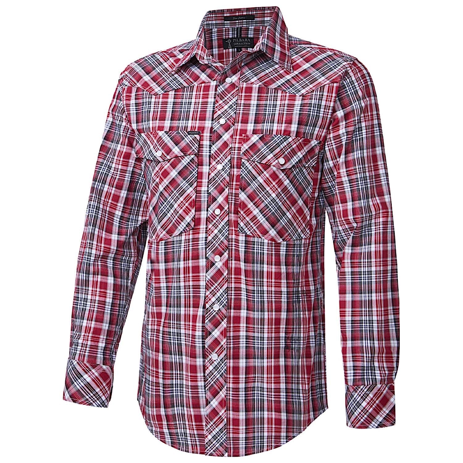 Pilbara Men's Snap Button Western Shirt - Red / Black / White