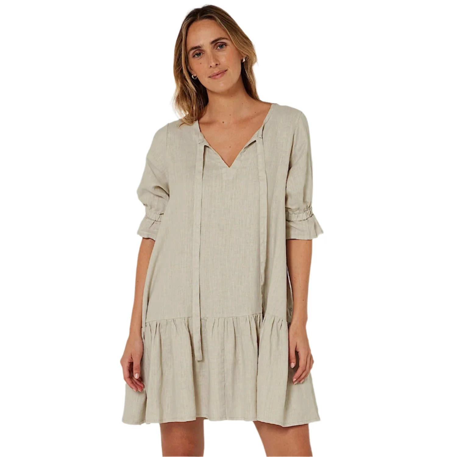 Pilbara Women's Tilly Linen 3/4 Sleeve Dress - Flax