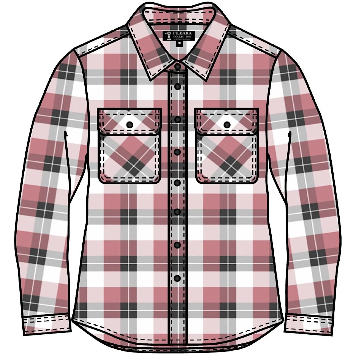Pilbara Women's Open Front Flannelette Shirt - Dusty Pink/Grey/White