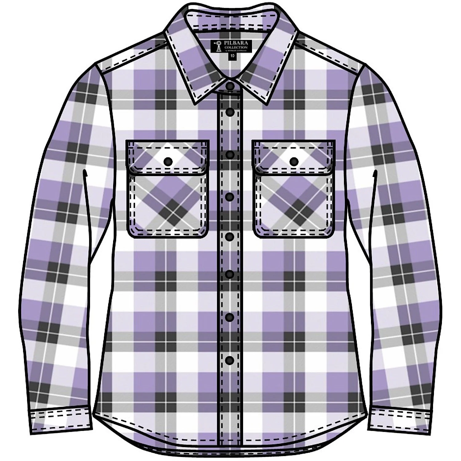 Pilbara Women's Open Front Flannelette Shirt - Purple Rose/Grey/White
