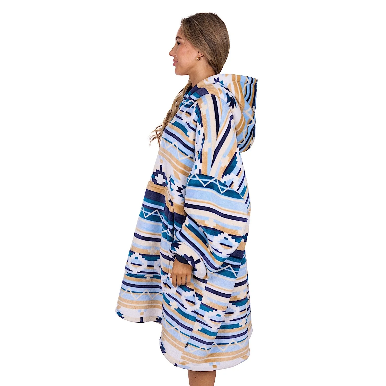 Pure Western Adults Aztec Snuggle Hoodie - Natural/Blue - Image 3
