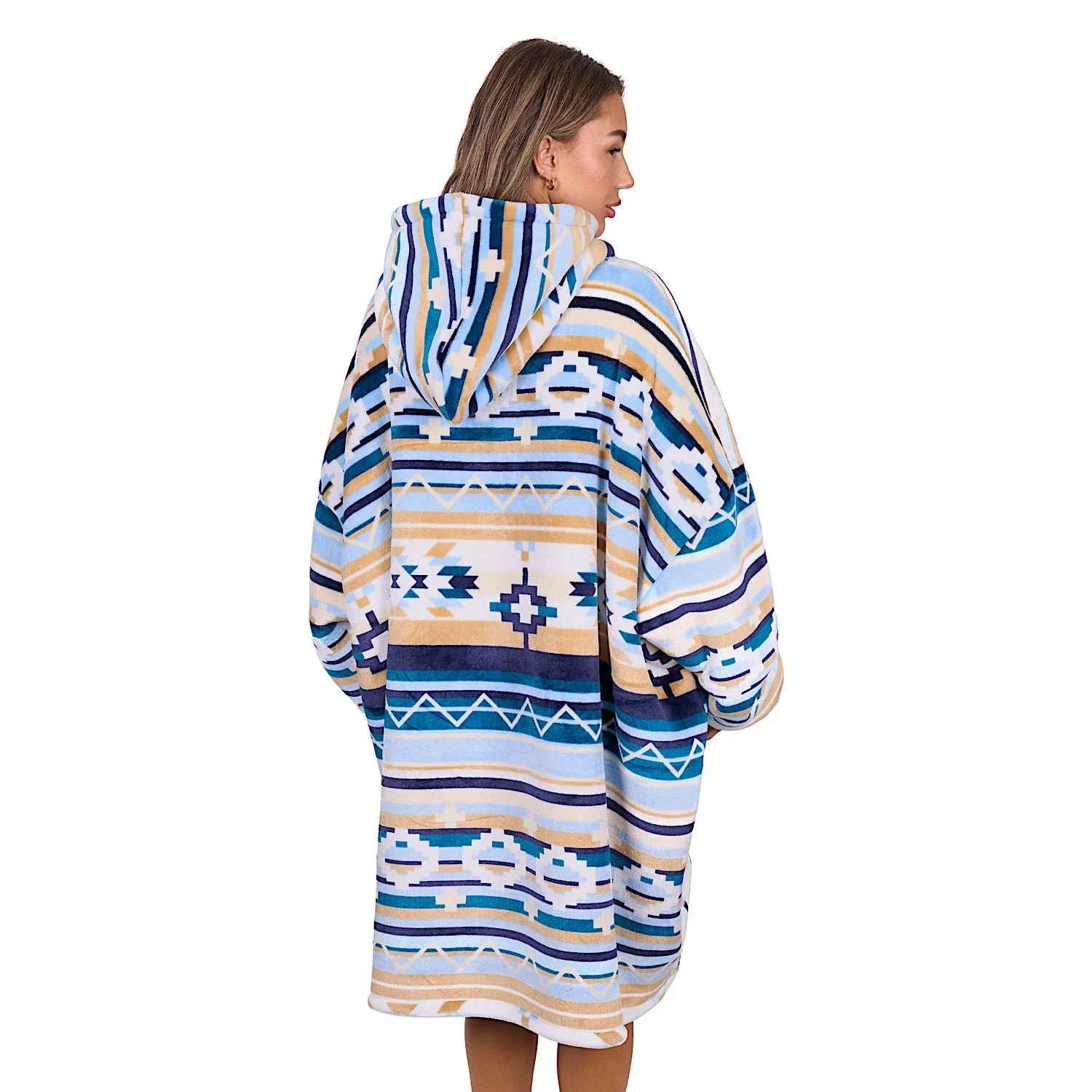 Pure Western Adults Aztec Snuggle Hoodie - Natural/Blue - Image 4