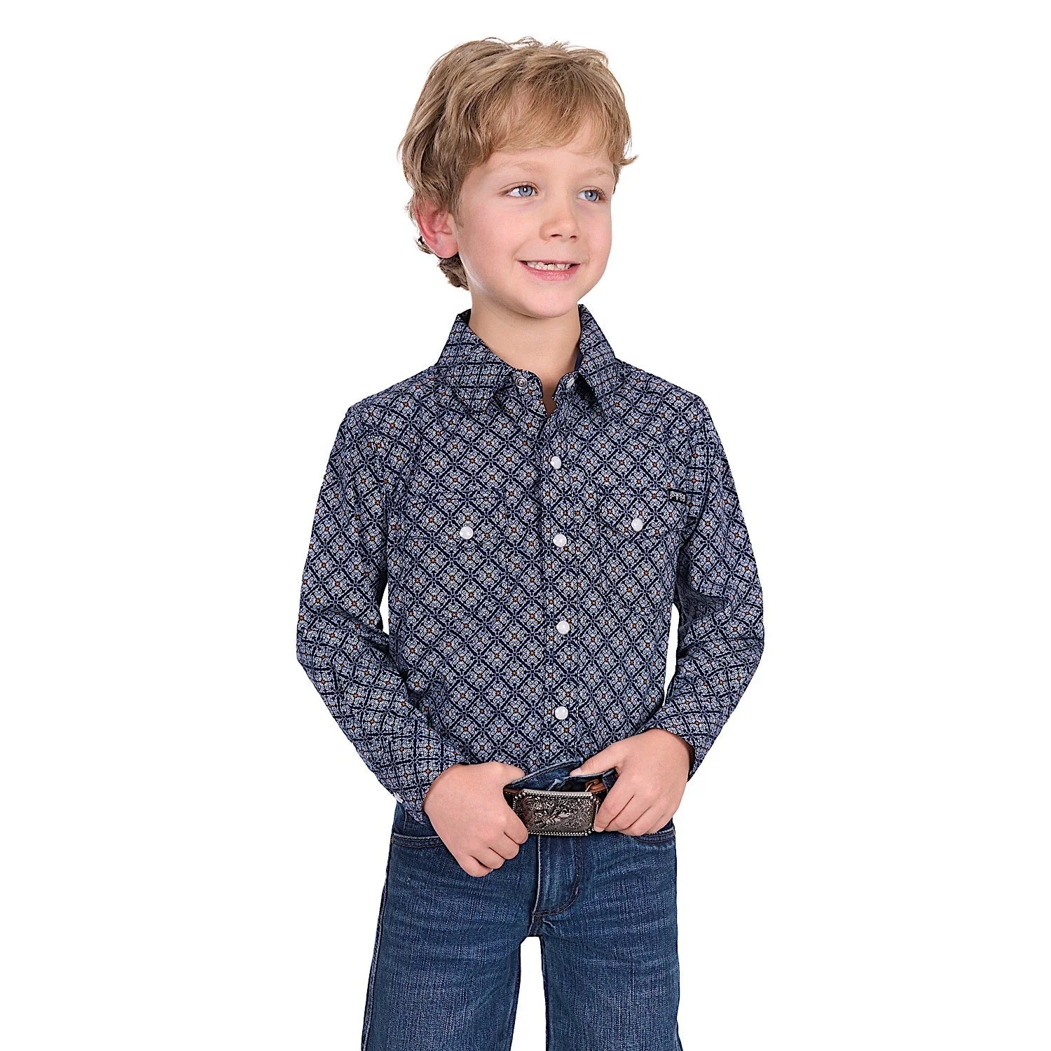Pure Western Boy's Douglas Shirt - Navy/White