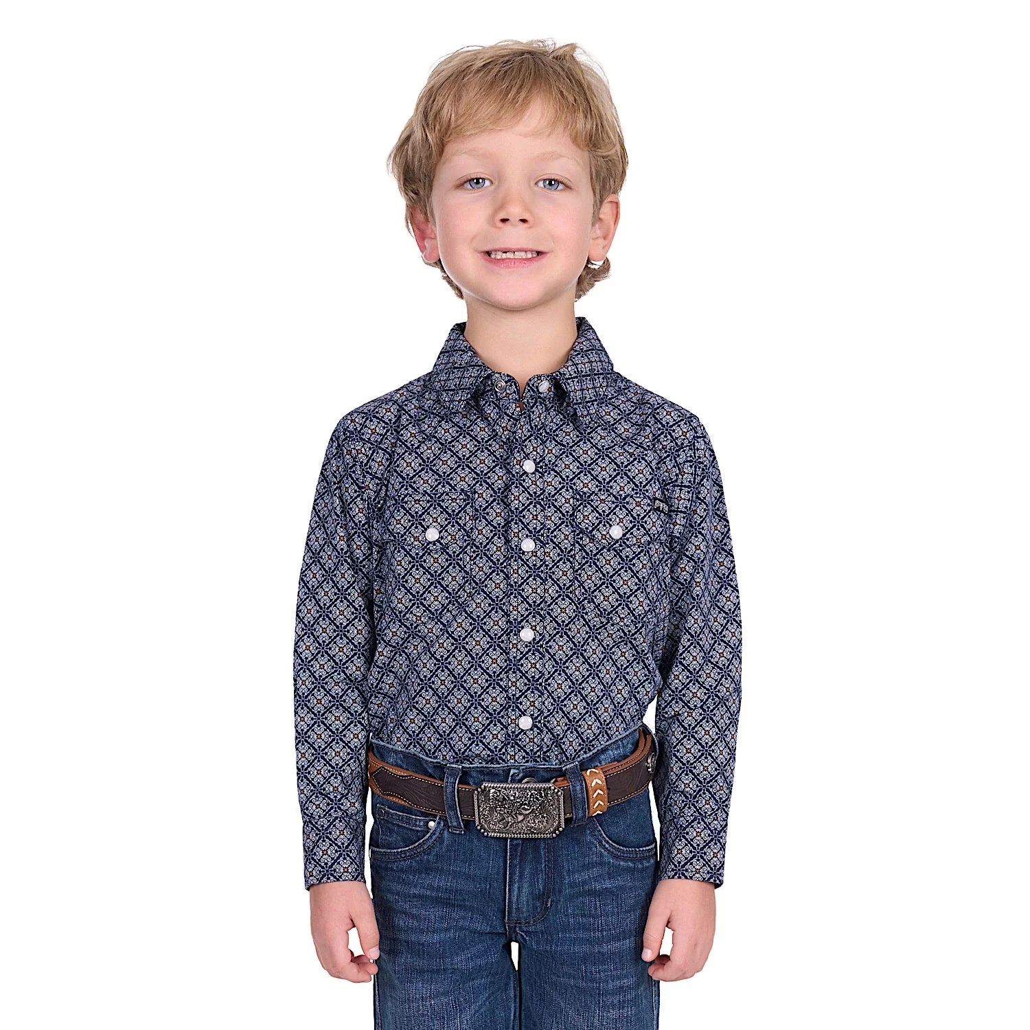 Pure Western Boy's Douglas Shirt - Navy/White - Image 2