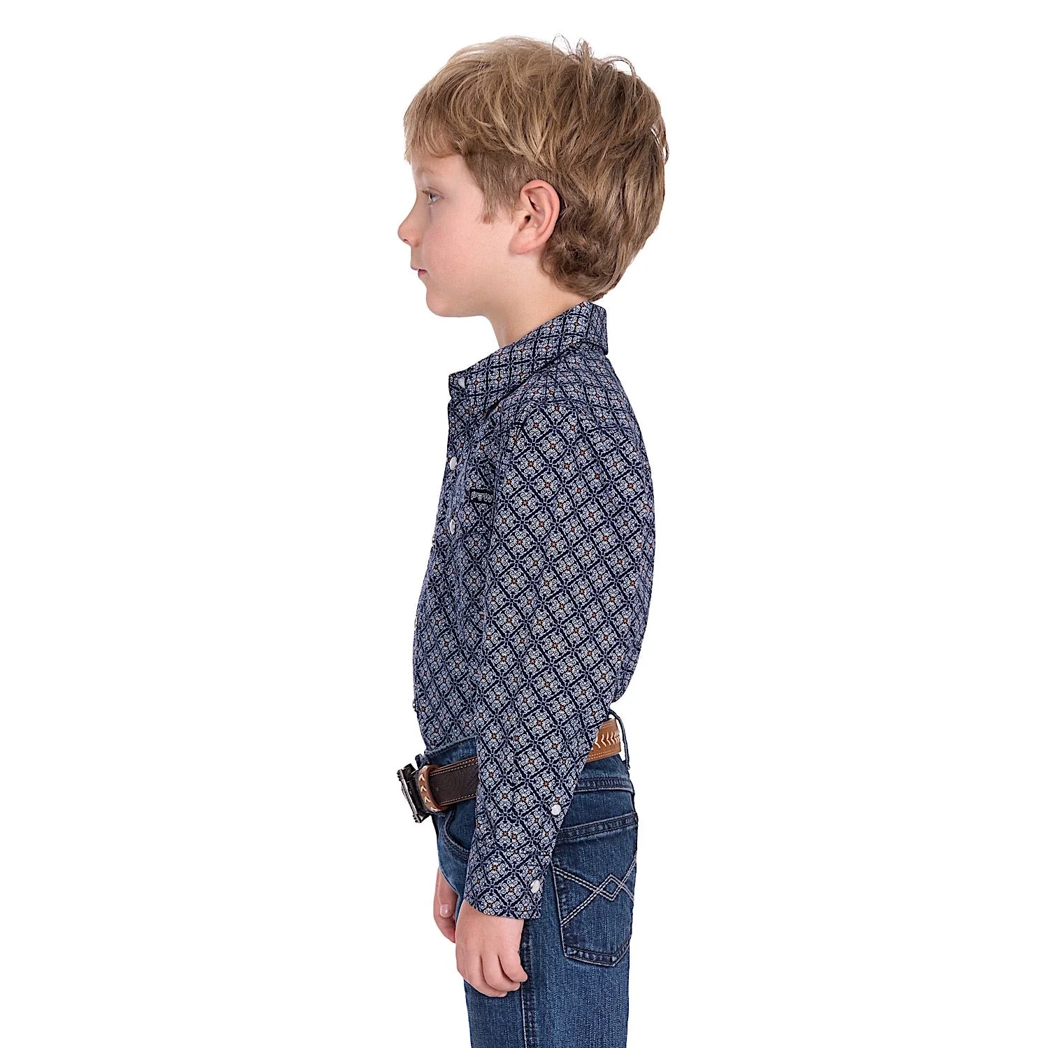 Pure Western Boy's Douglas Shirt - Navy/White - Image 3