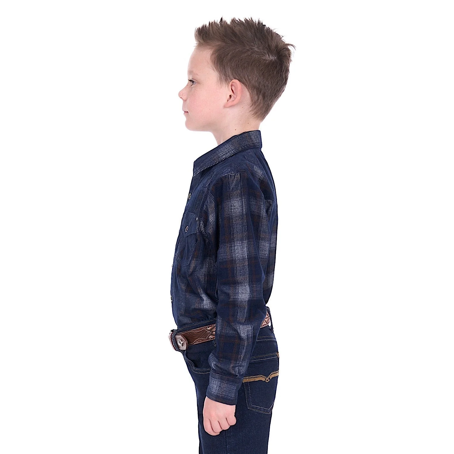 Pure Western Boy's Harley Cord Shirt - Navy/Tan - Image 3