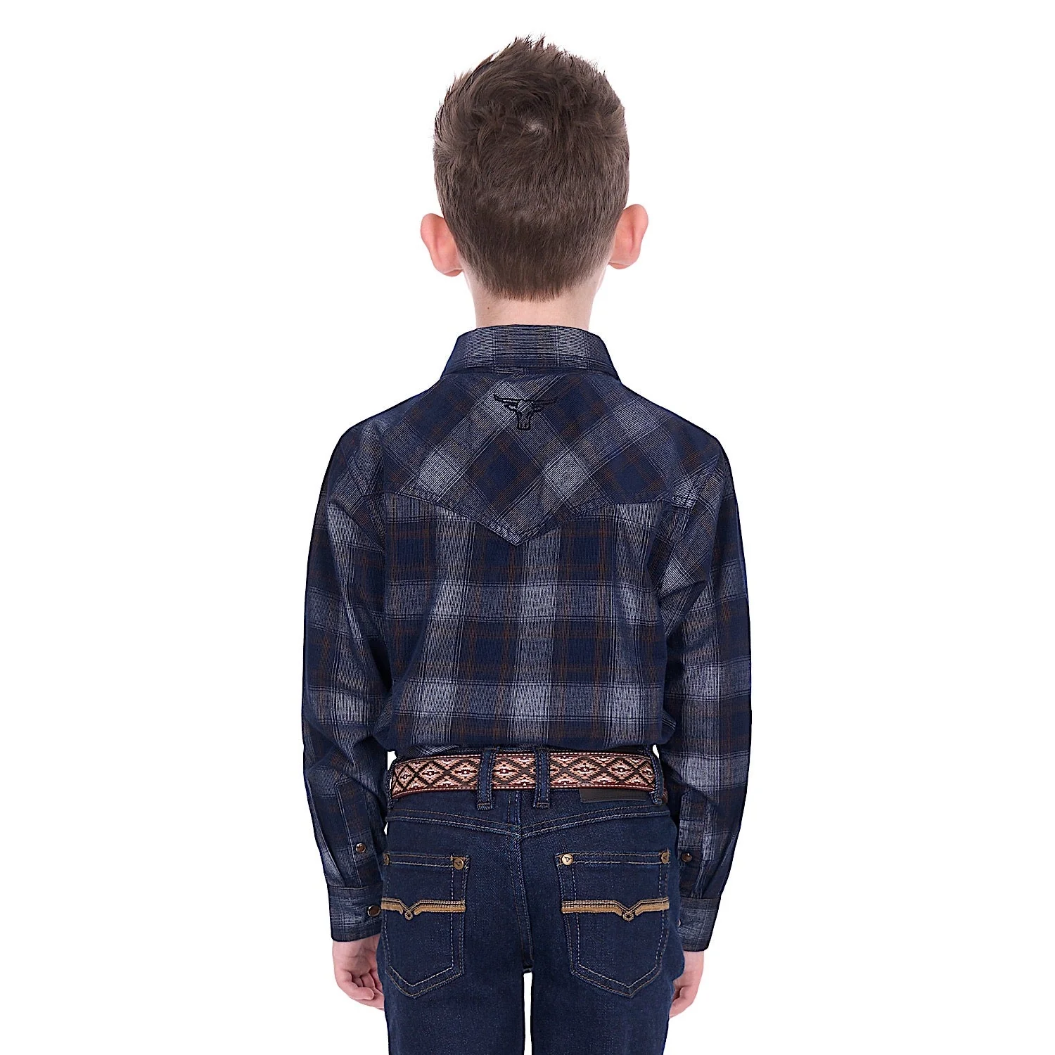 Pure Western Boy's Harley Cord Shirt - Navy/Tan - Image 4