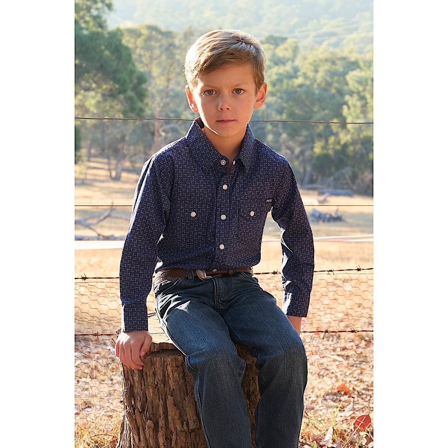 Pure Western Boy's Jett Shirt Navy/White - Image 3