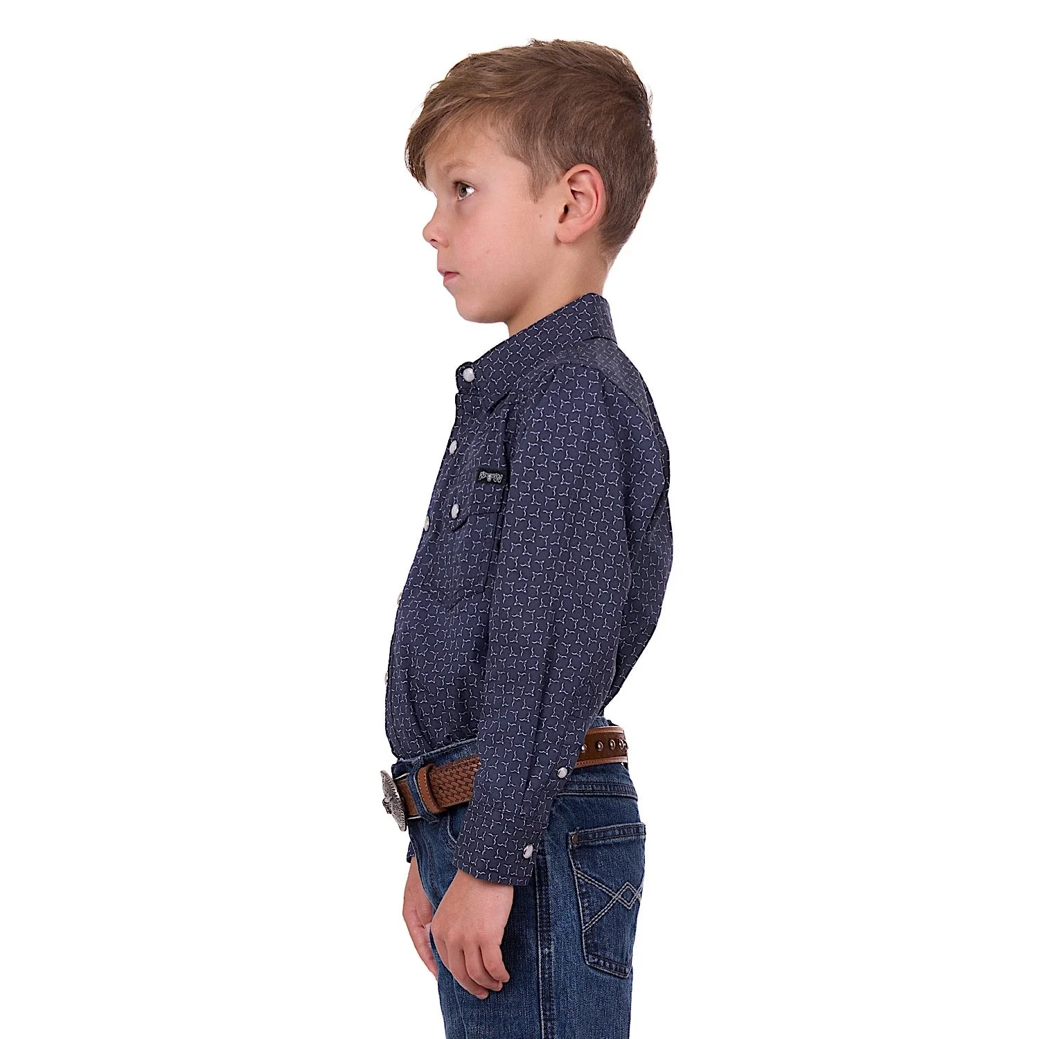 Pure Western Boy's Jett Shirt Navy/White - Image 4
