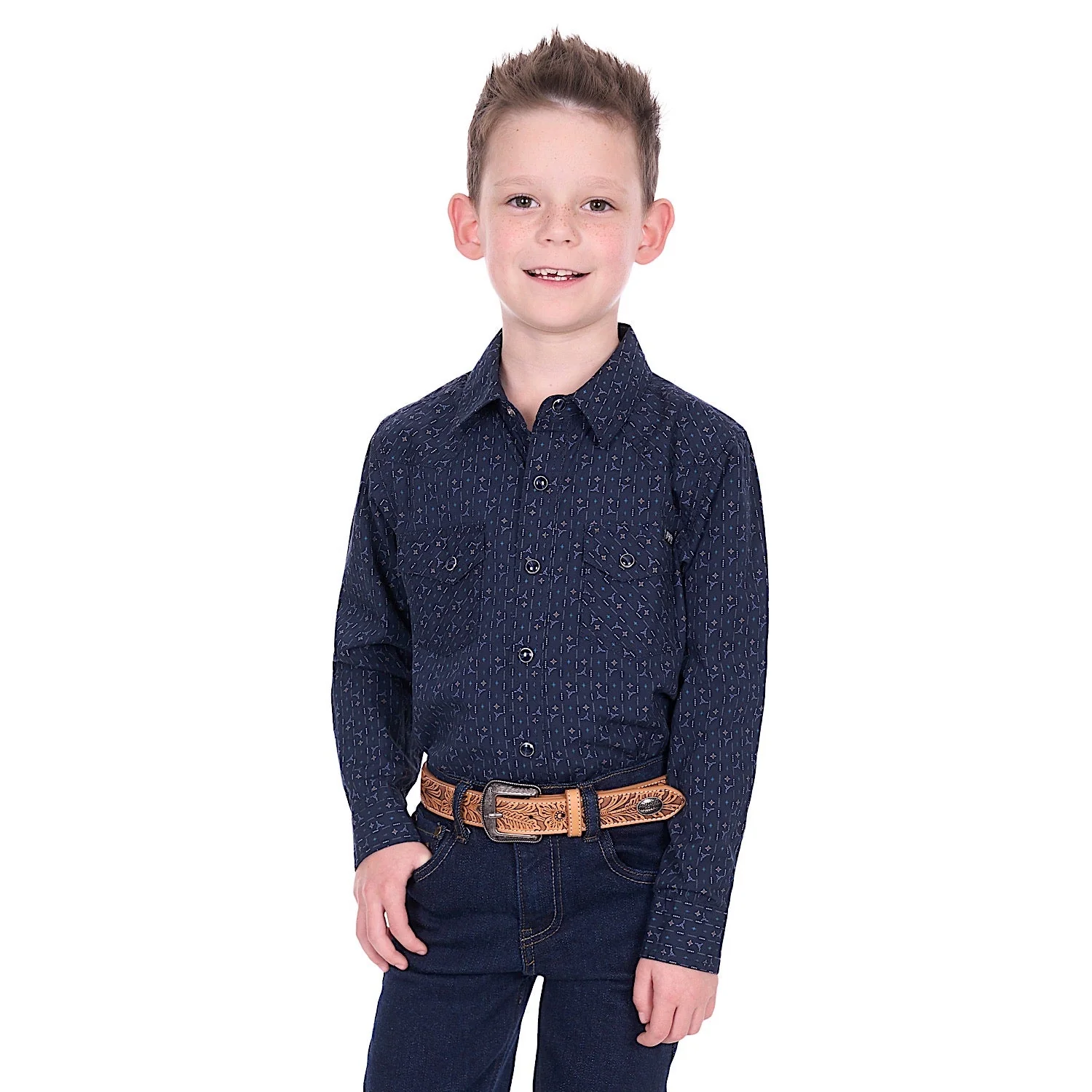 Pure Western Boy's Marc Shirt - Navy/Multi