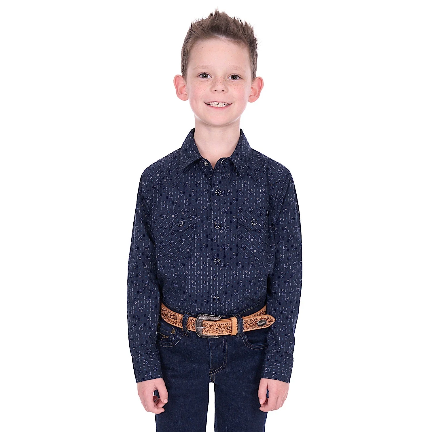 Pure Western Boy's Marc Shirt - Navy/Multi - Image 2
