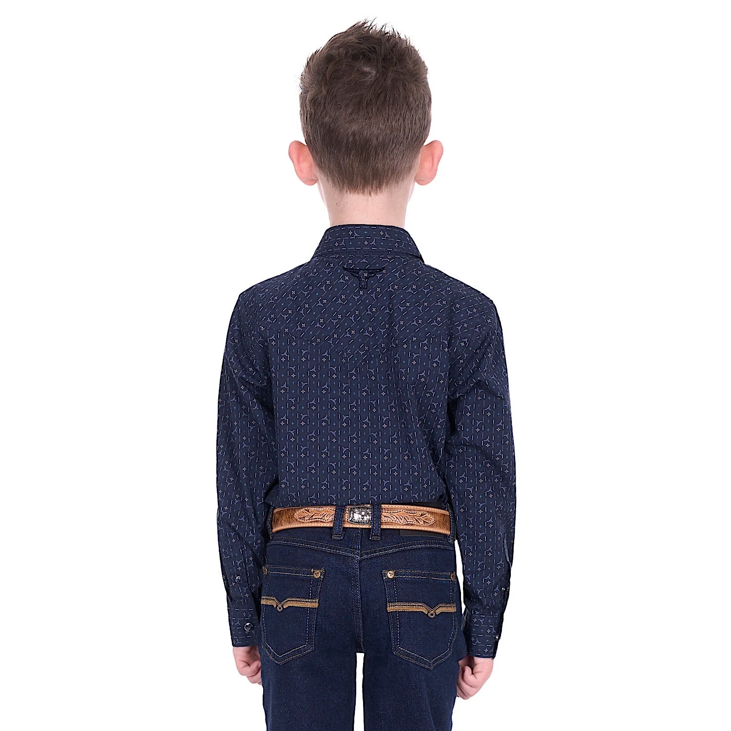 Pure Western Boy's Marc Shirt - Navy/Multi - Image 3