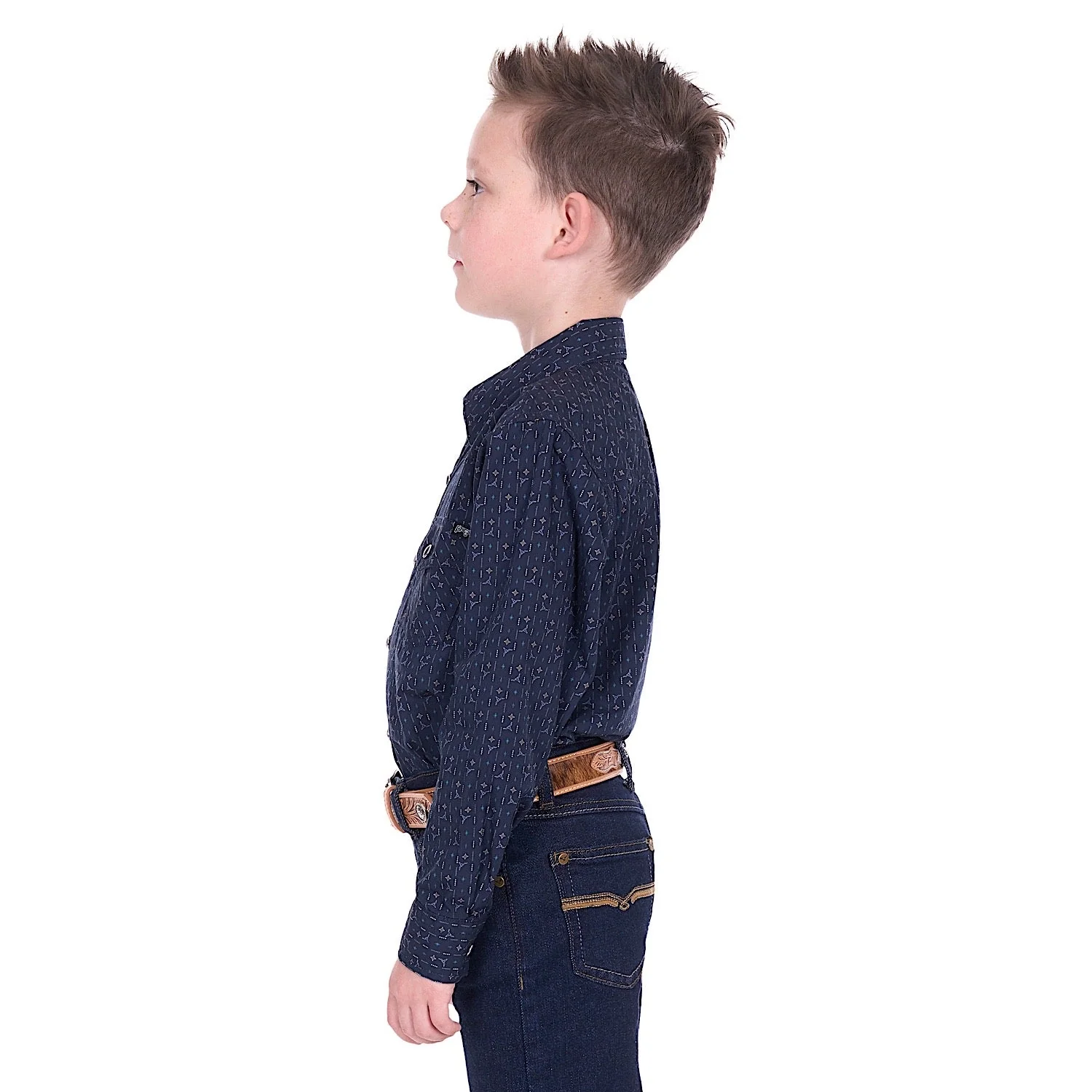 Pure Western Boy's Marc Shirt - Navy/Multi - Image 4