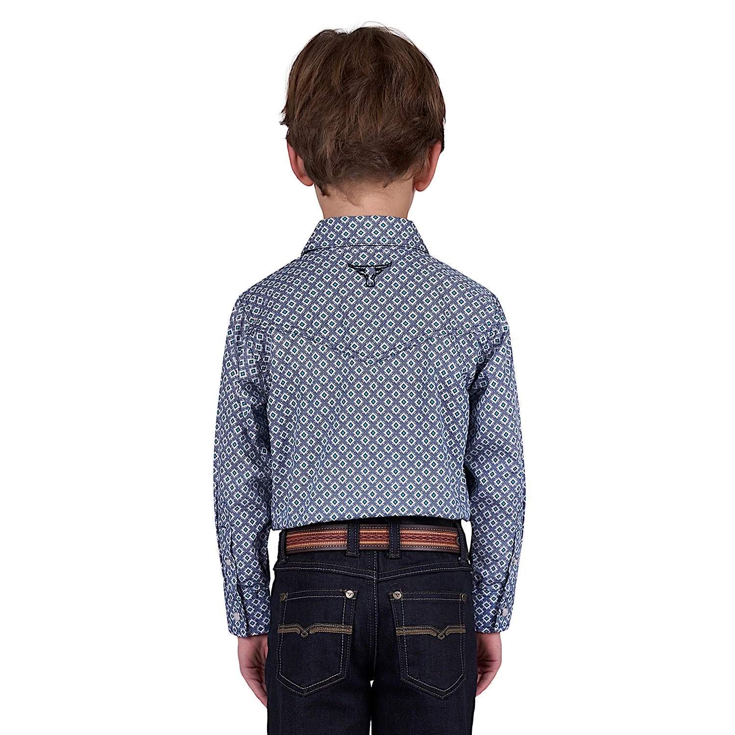 Pure Western Boy's Mark Print Western Shirt - Navy/Teal - Image 2