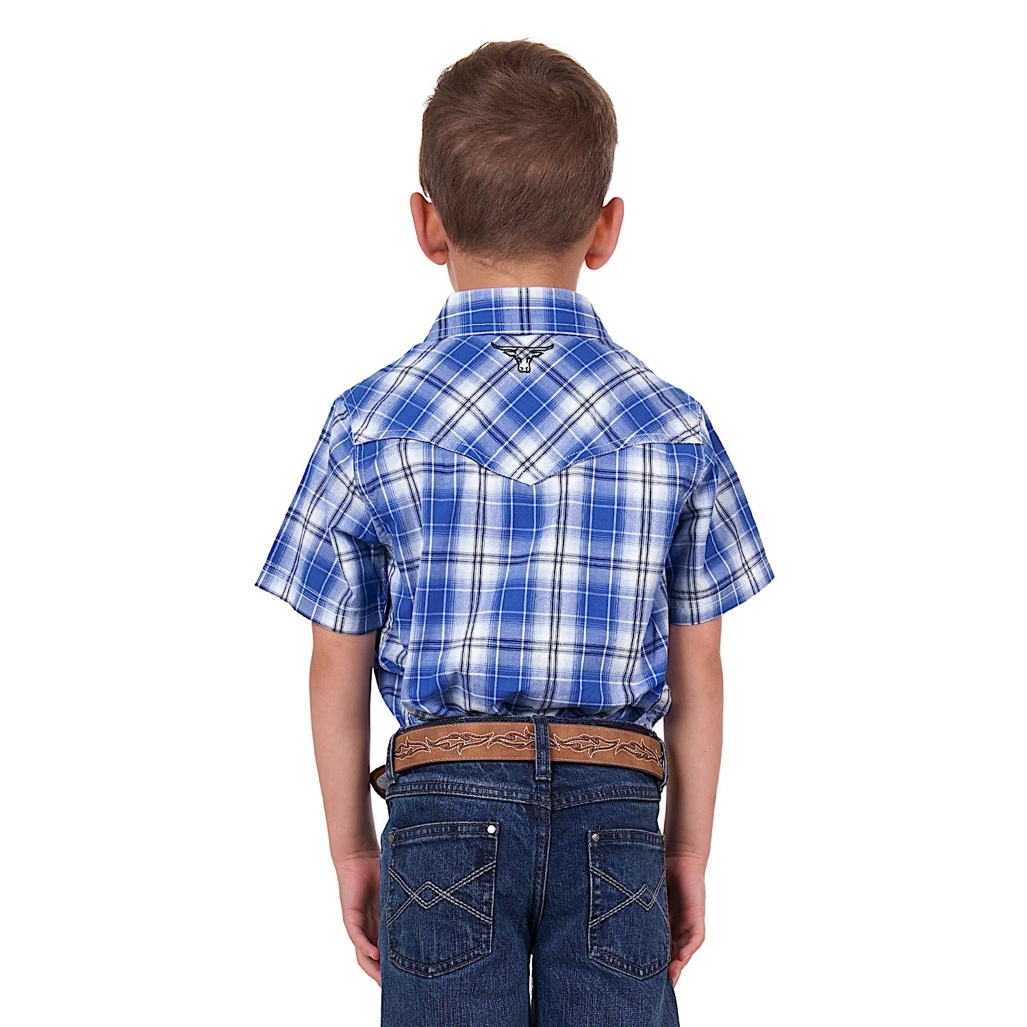 Pure Western Boy's Mark Short Sleeve Shirt Royal - Image 2