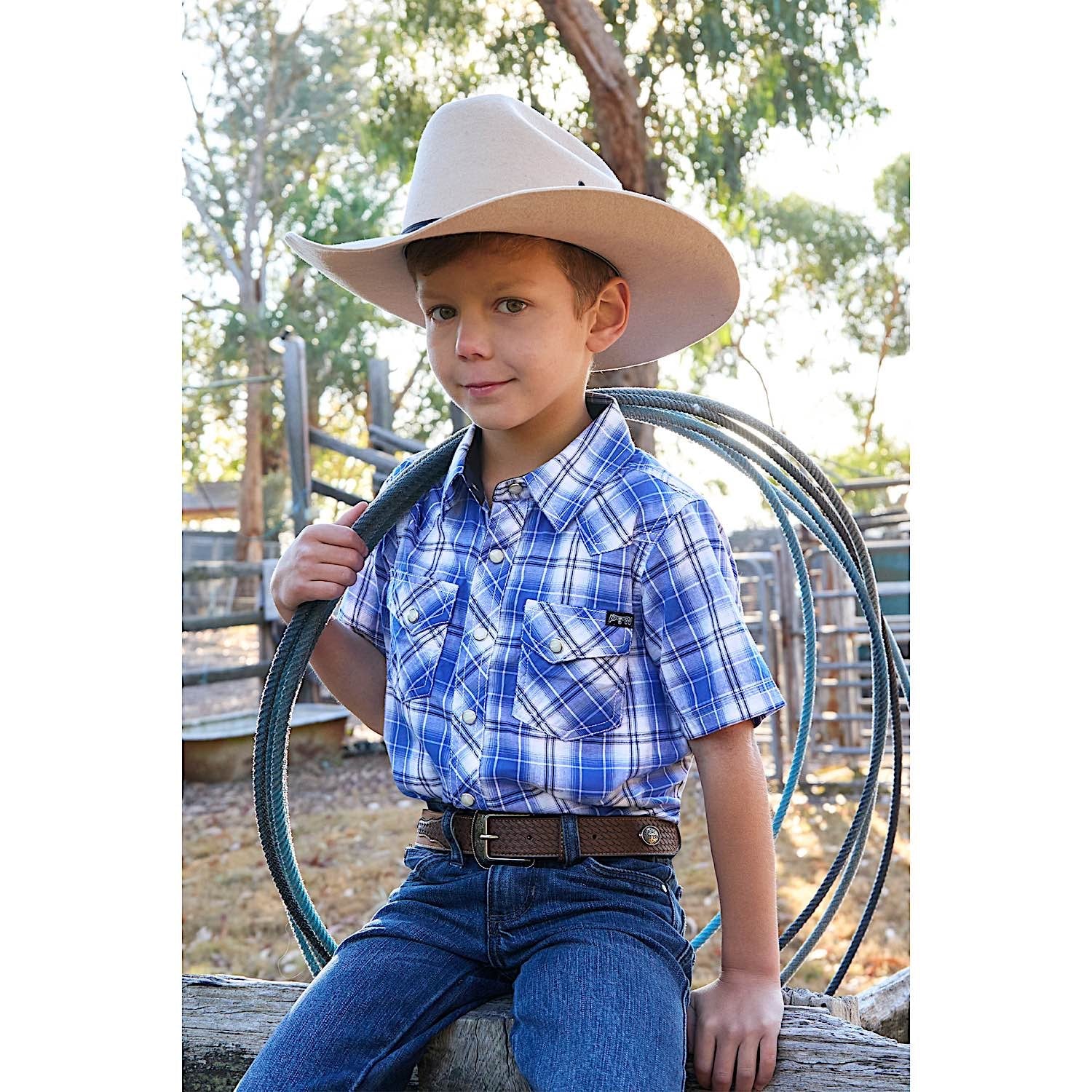 Pure Western Boy's Mark Short Sleeve Shirt Royal - Image 3