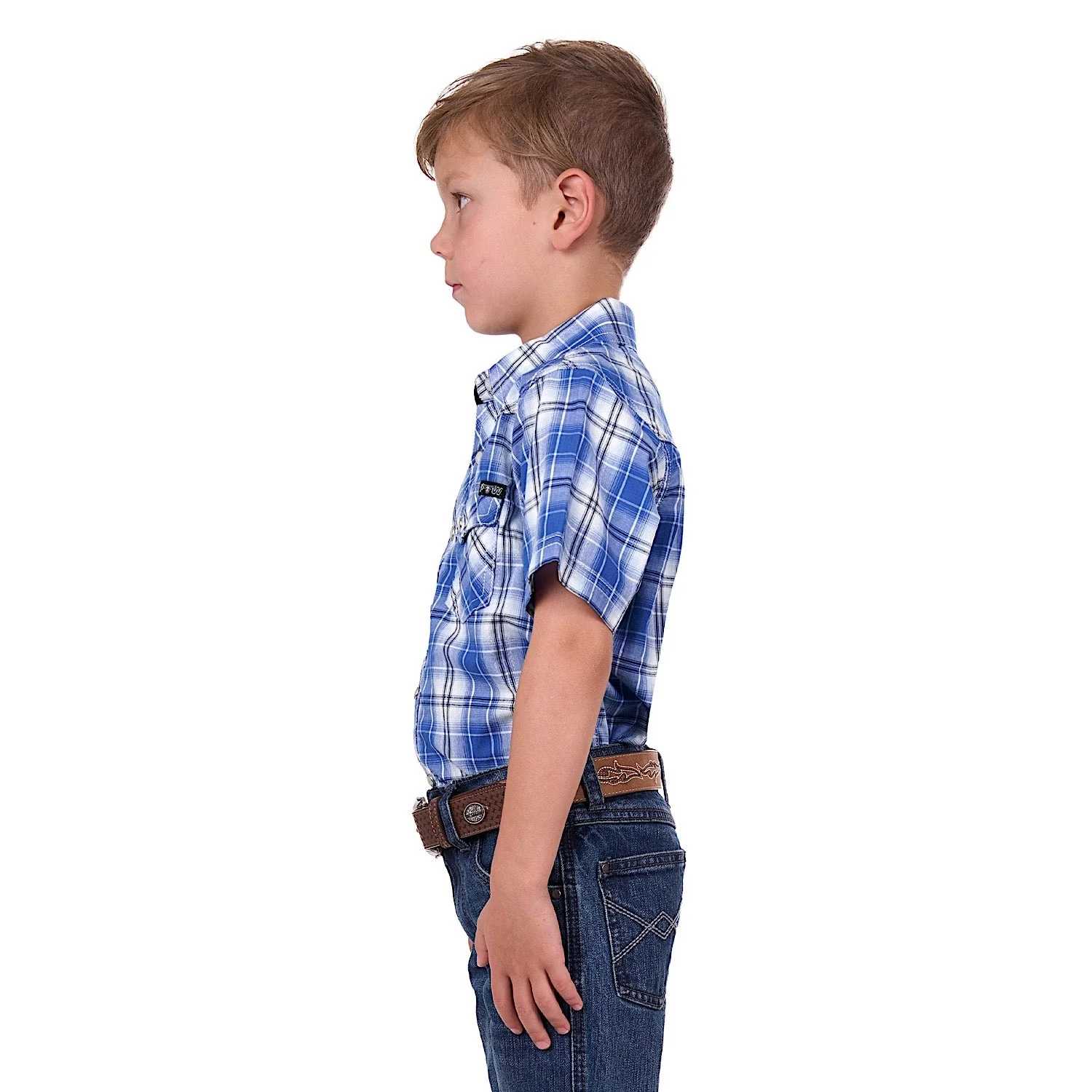 Pure Western Boy's Mark Short Sleeve Shirt Royal - Image 4
