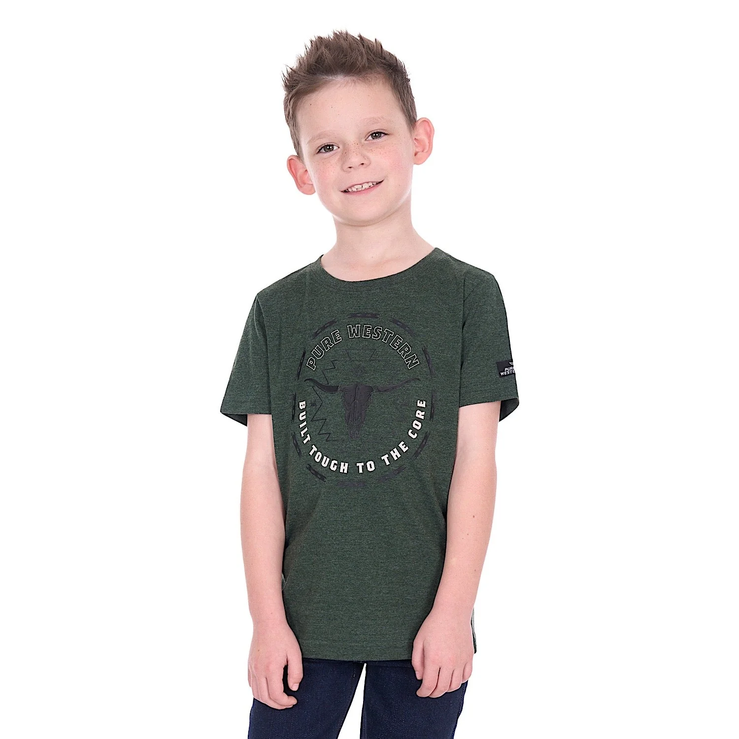 Pure Western Boy's Oscar T-Shirt - Green Marle