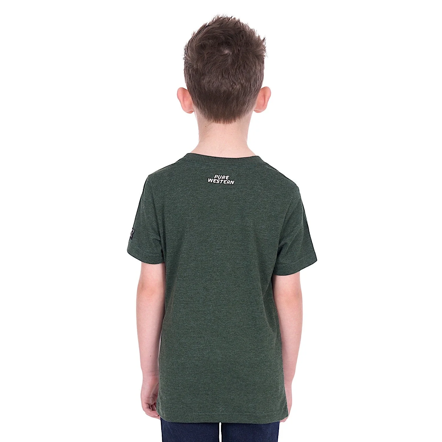 Pure Western Boy's Oscar T-Shirt - Green Marle - Image 4