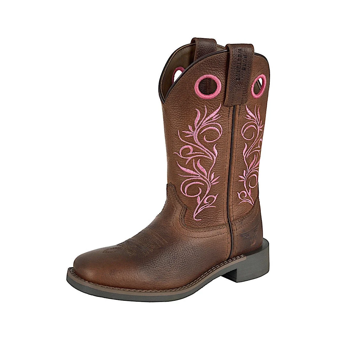 Pure Western Children's Clara Boot - Dark Brown/Pink