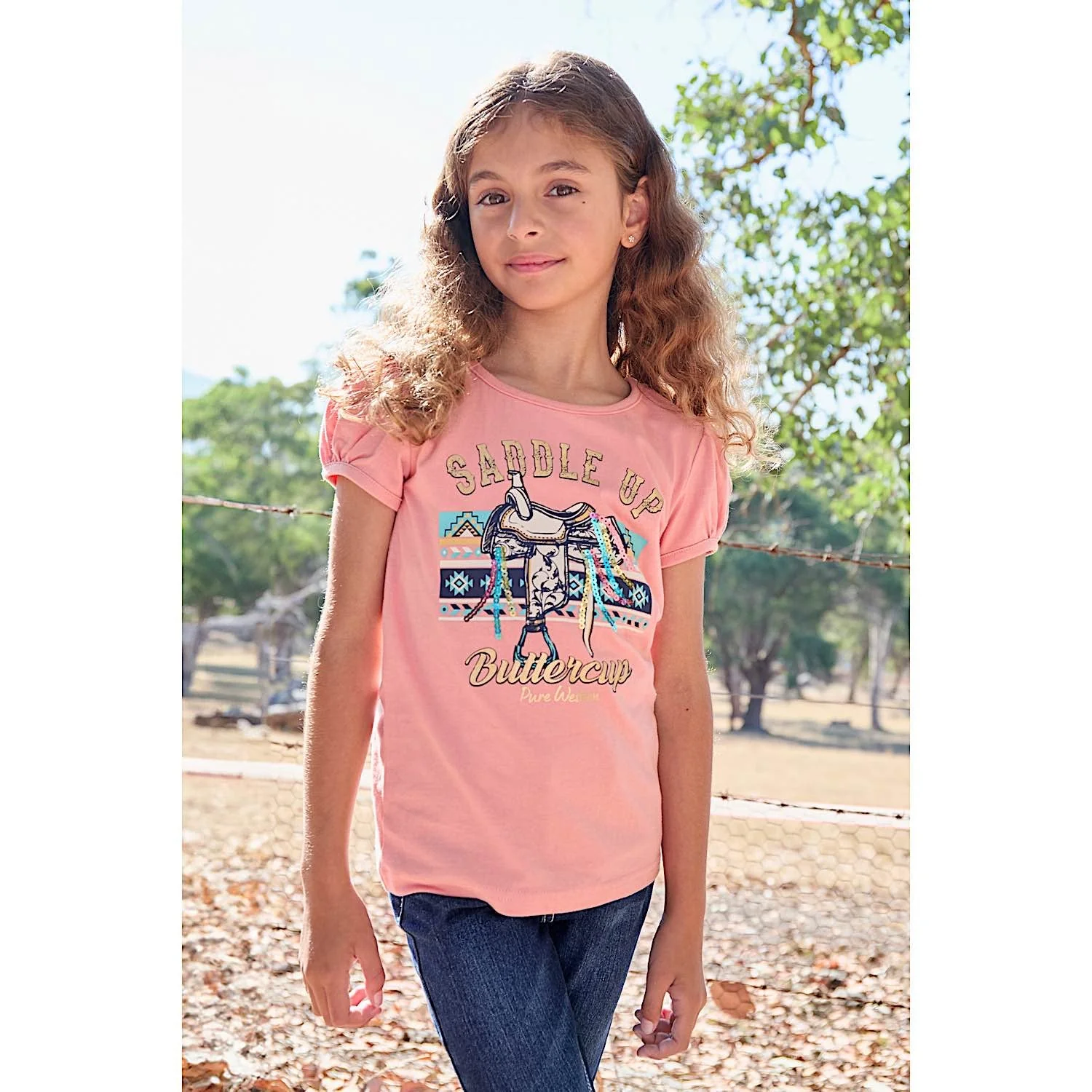 Pure Western Girl's Candice Tee Coral - Image 2