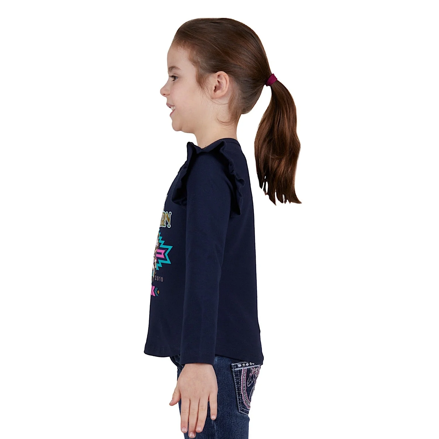 Pure Western Girl's Emma Frill Long Sleeve Tee - Navy - Image 2