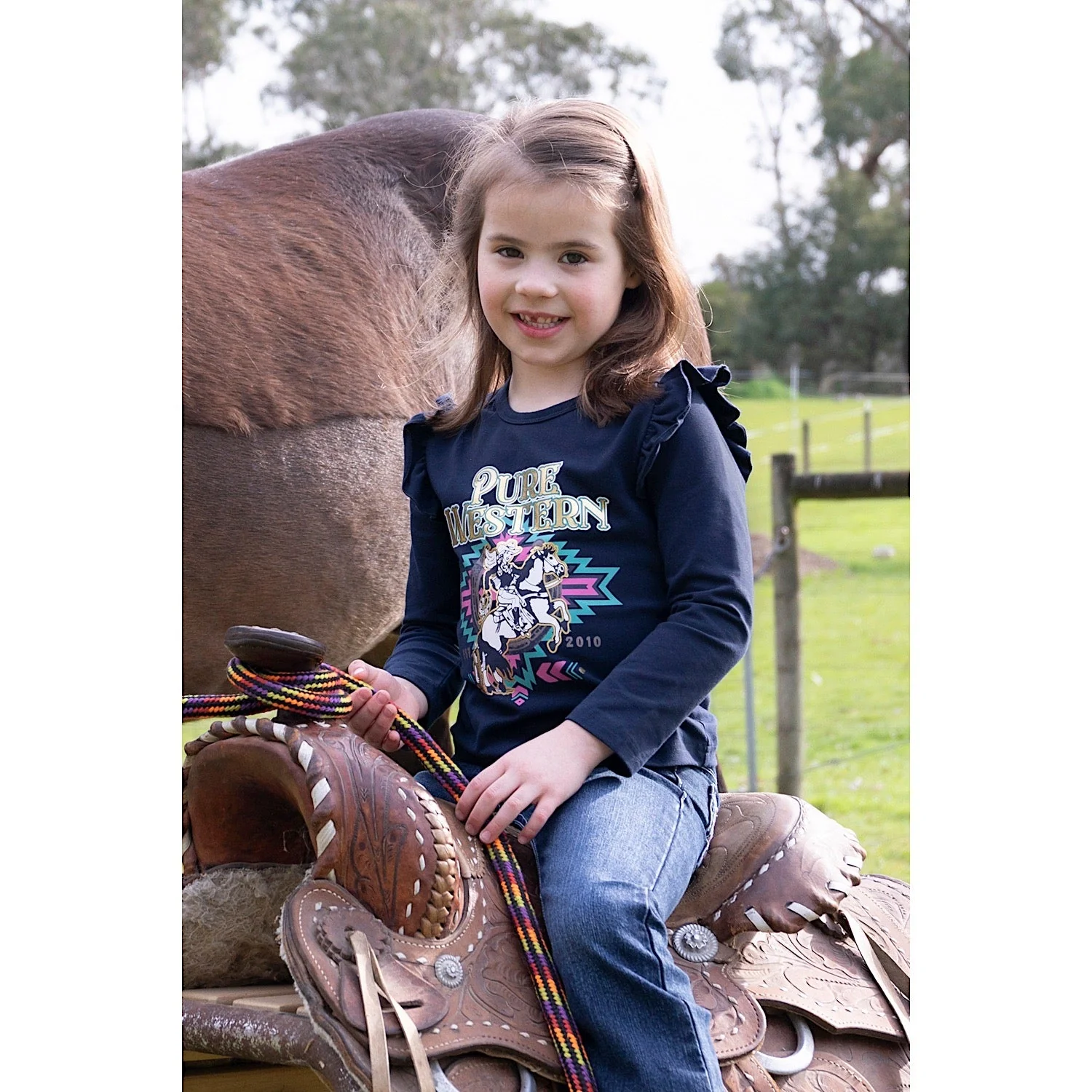 Pure Western Girl's Emma Frill Long Sleeve Tee - Navy - Image 4