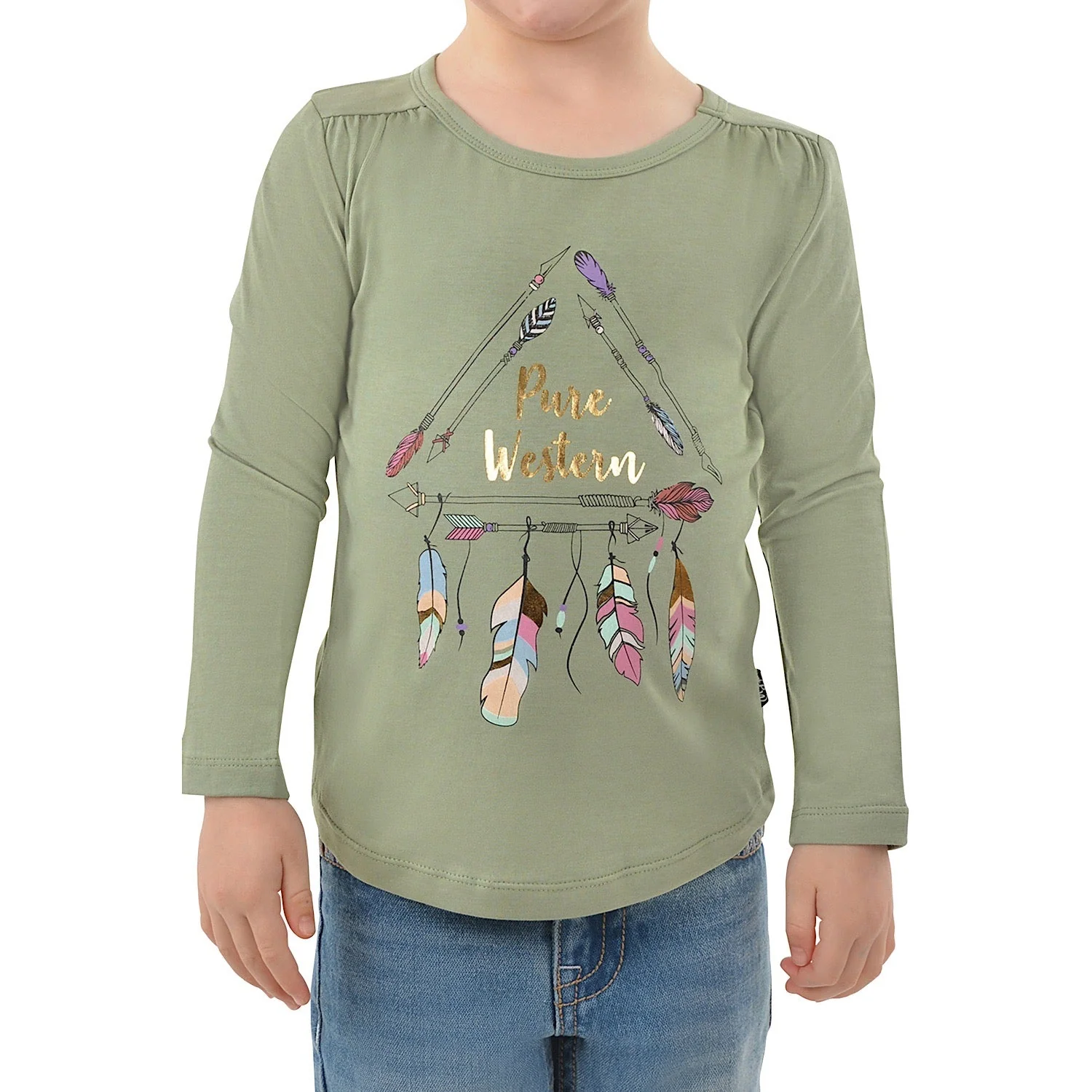 Pure Western Girl's Spike Long Sleeve Tee -Moss