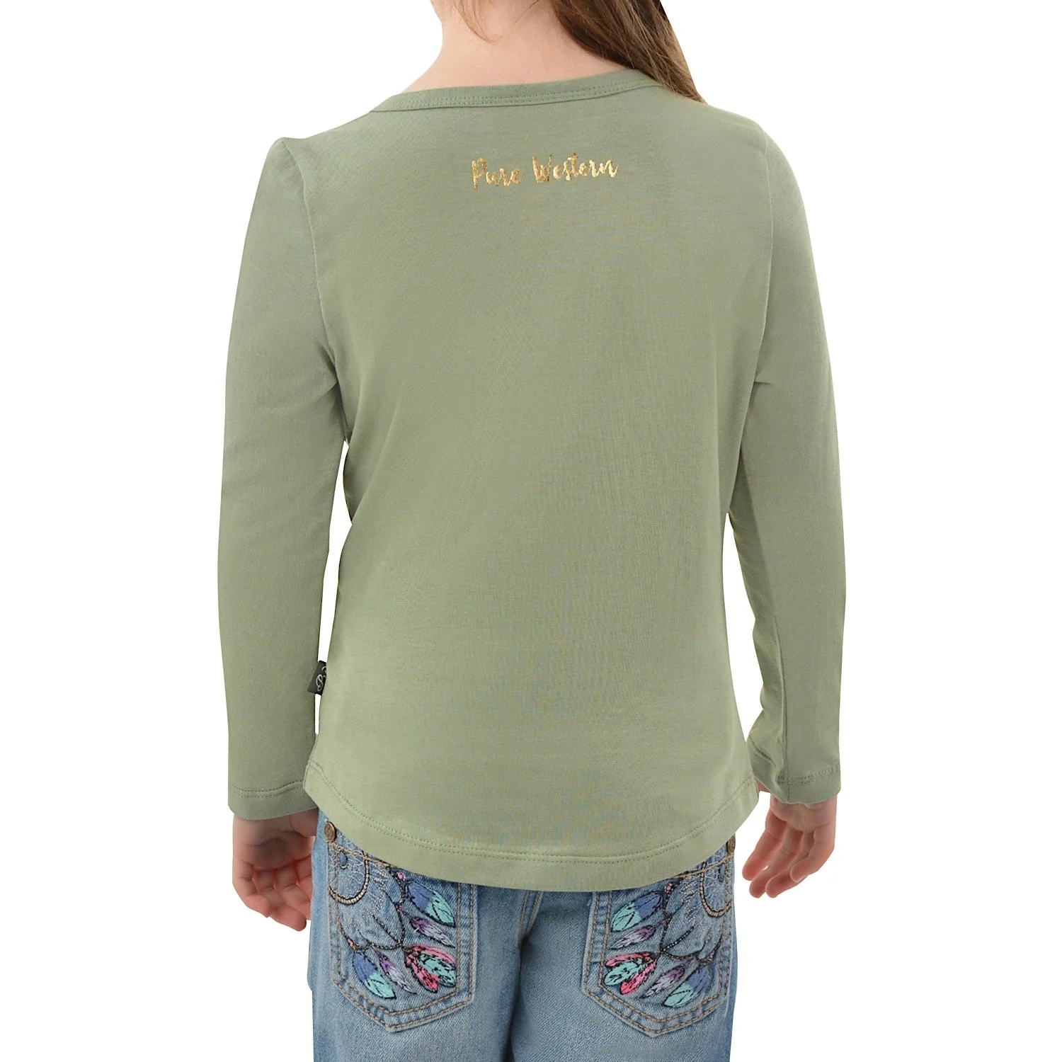 Pure Western Girl's Spike Long Sleeve Tee -Moss - Image 3