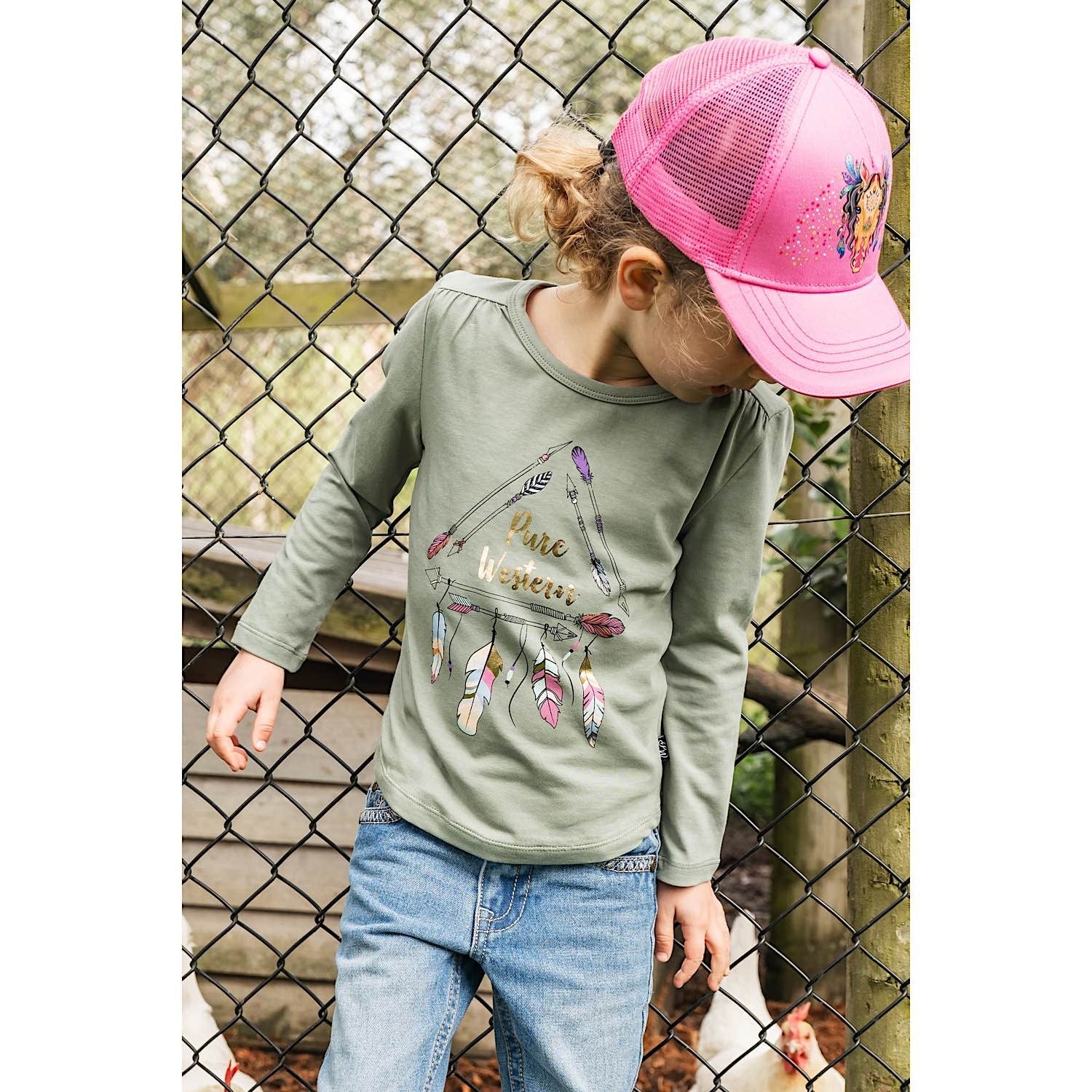 Pure Western Girl's Spike Long Sleeve Tee -Moss - Image 4