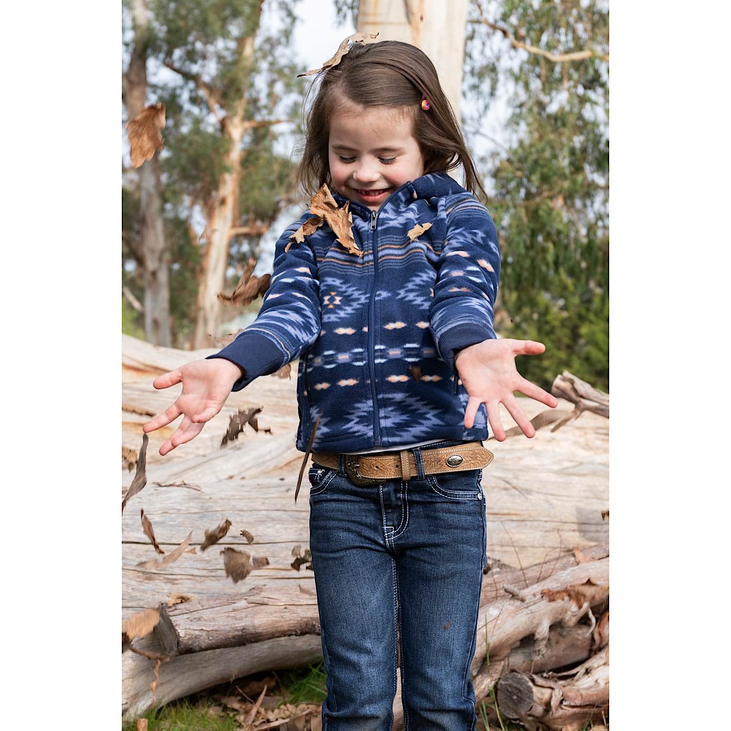 Pure Western Girl's Tegan Zip Through Hoodie - Blue Multi - Image 4