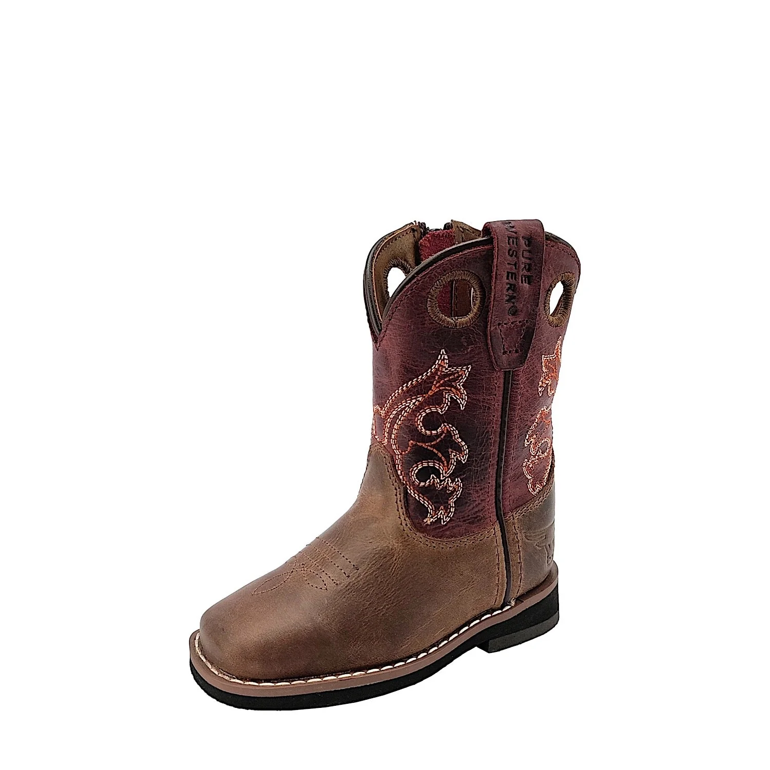 Pure Western Kid's Levi Boot - Brown/Barn Red - Image 3