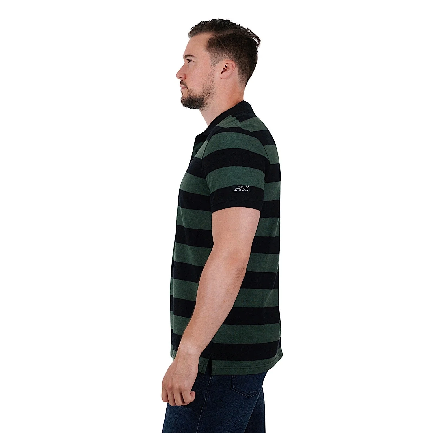 Pure Western Mens Allington Polo-Black/Green Marle - Image 2