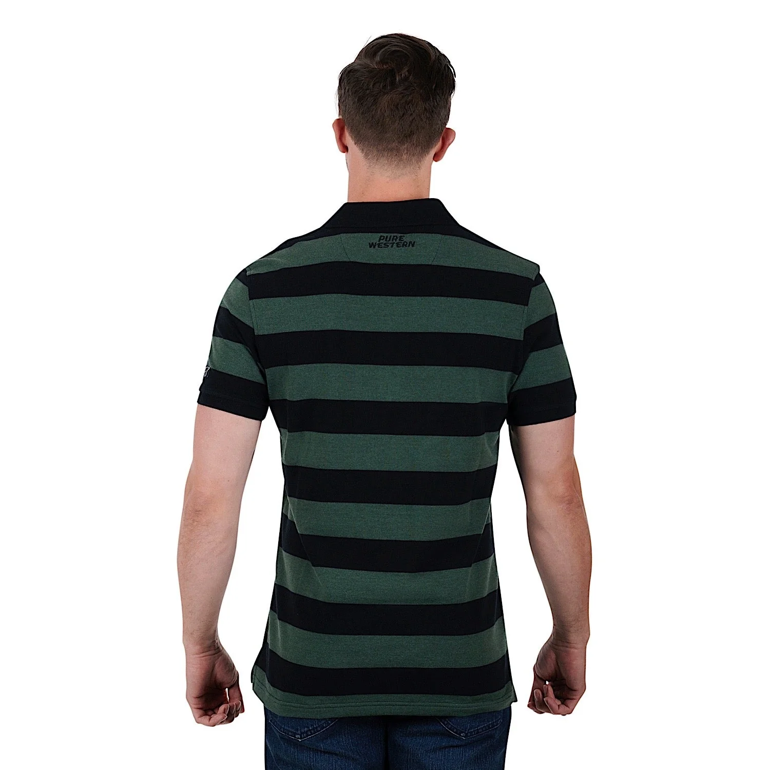 Pure Western Mens Allington Polo-Black/Green Marle - Image 3