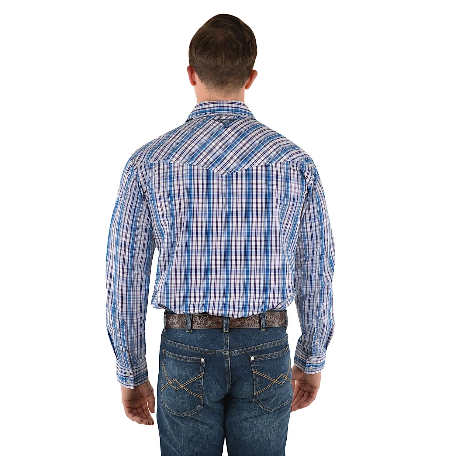 Pure Western Men's Bolt Check Western Long Sleeve Shirt-Navy/Blue - Image 3