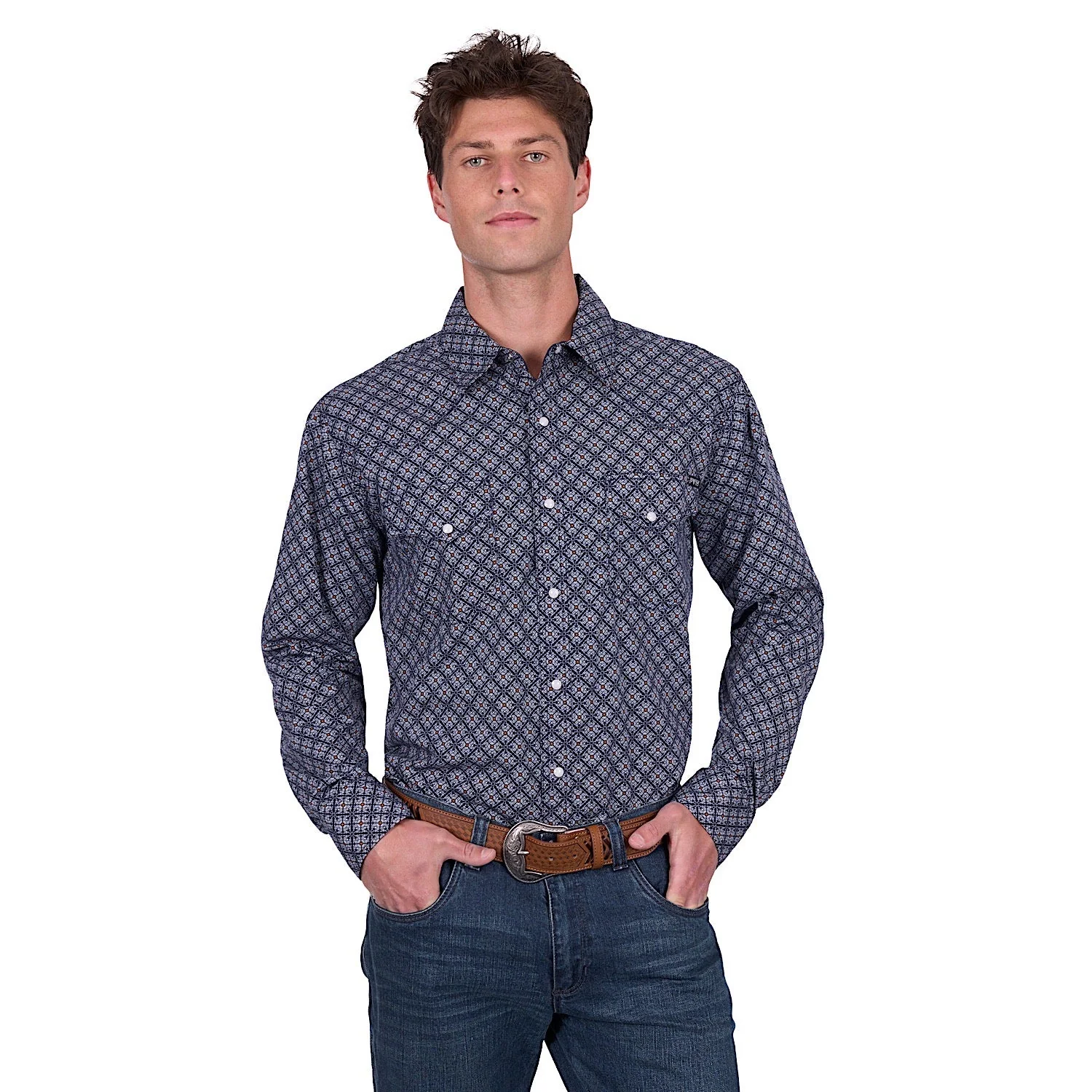 Pure Western Men's Douglas Shirt - Navy/White