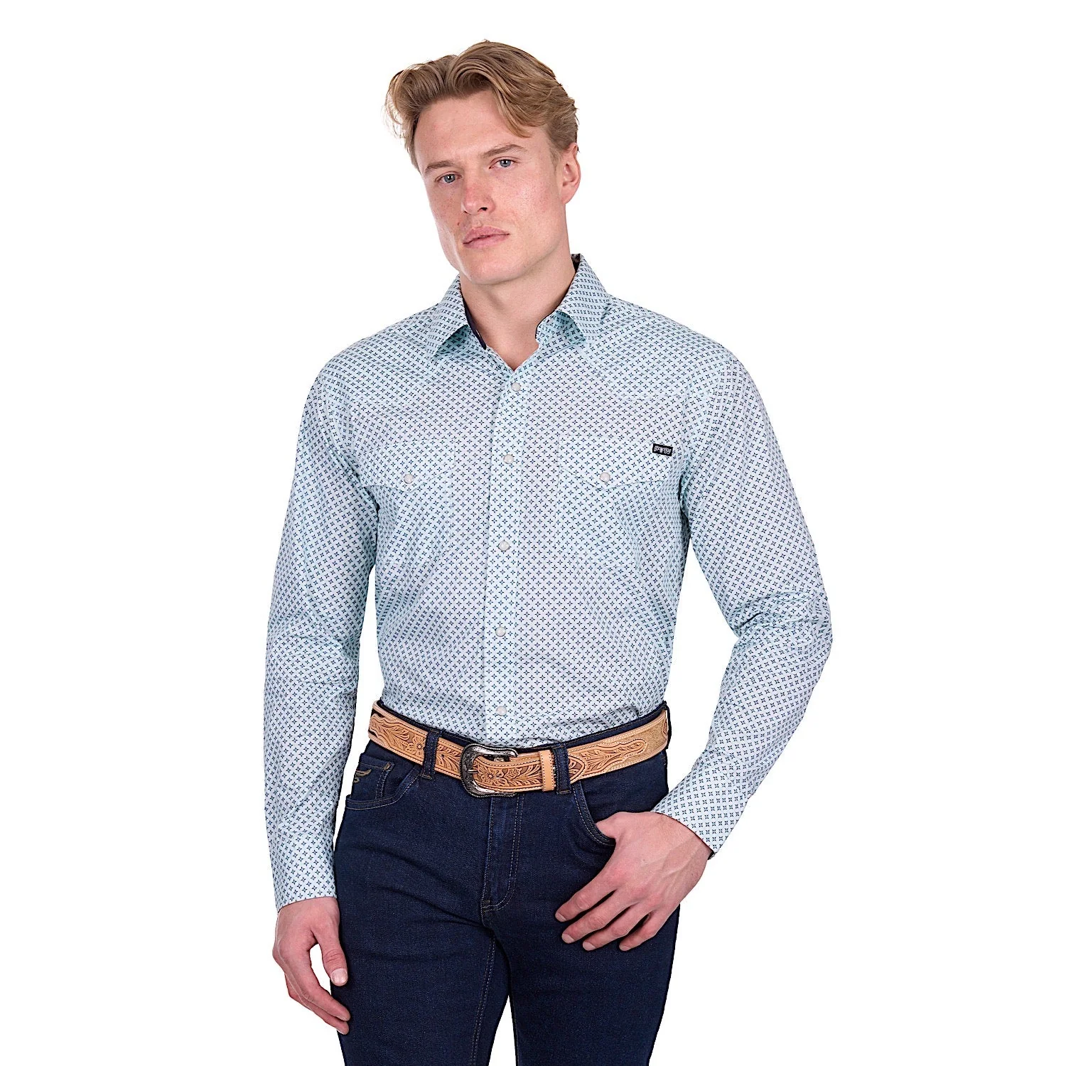 Pure Western Men's Gerald Shirt - Green/Navy