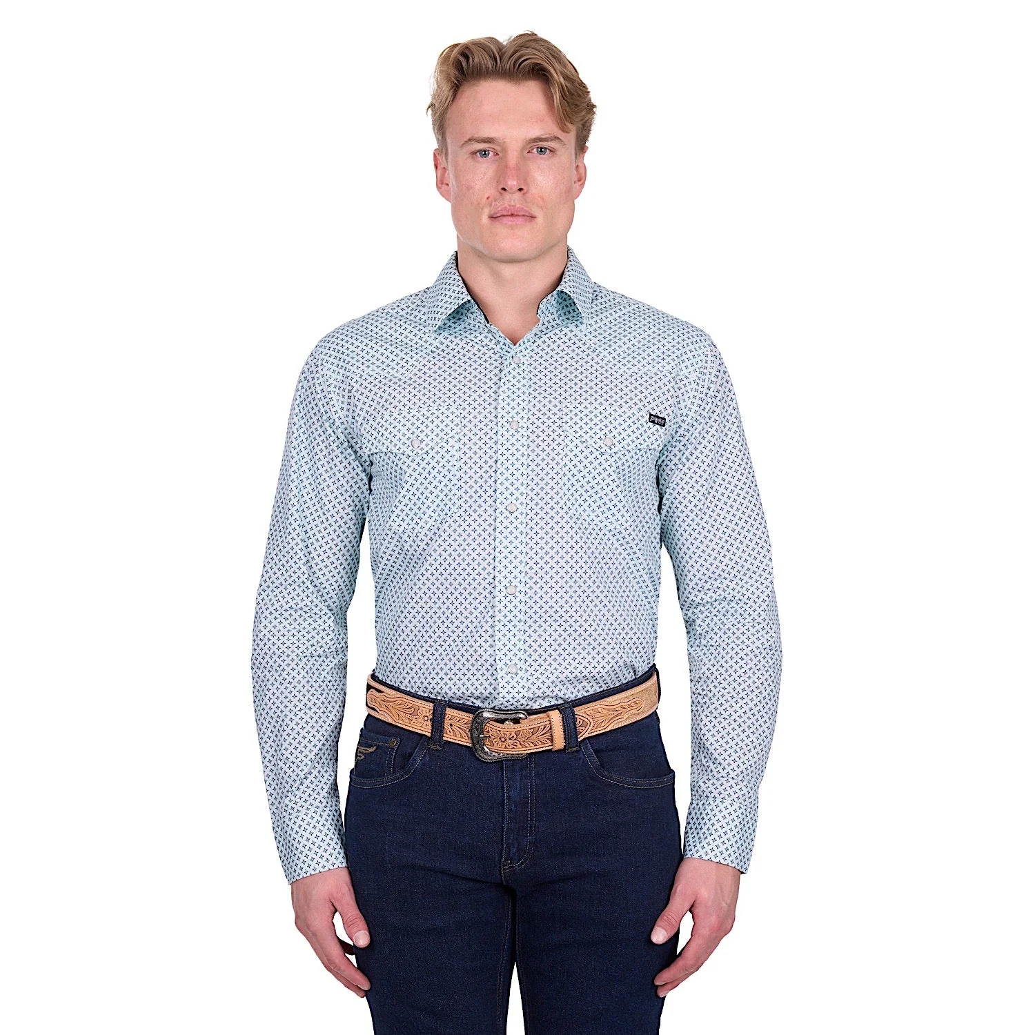 Pure Western Men's Gerald Shirt - Green/Navy - Image 2