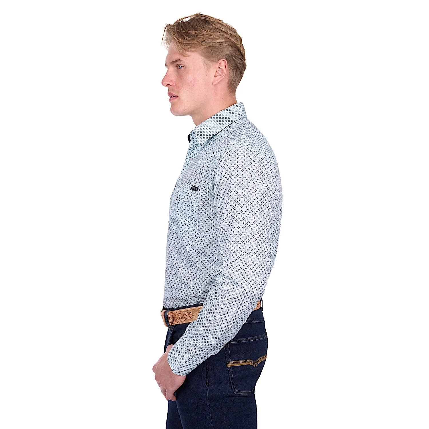 Pure Western Men's Gerald Shirt - Green/Navy - Image 3