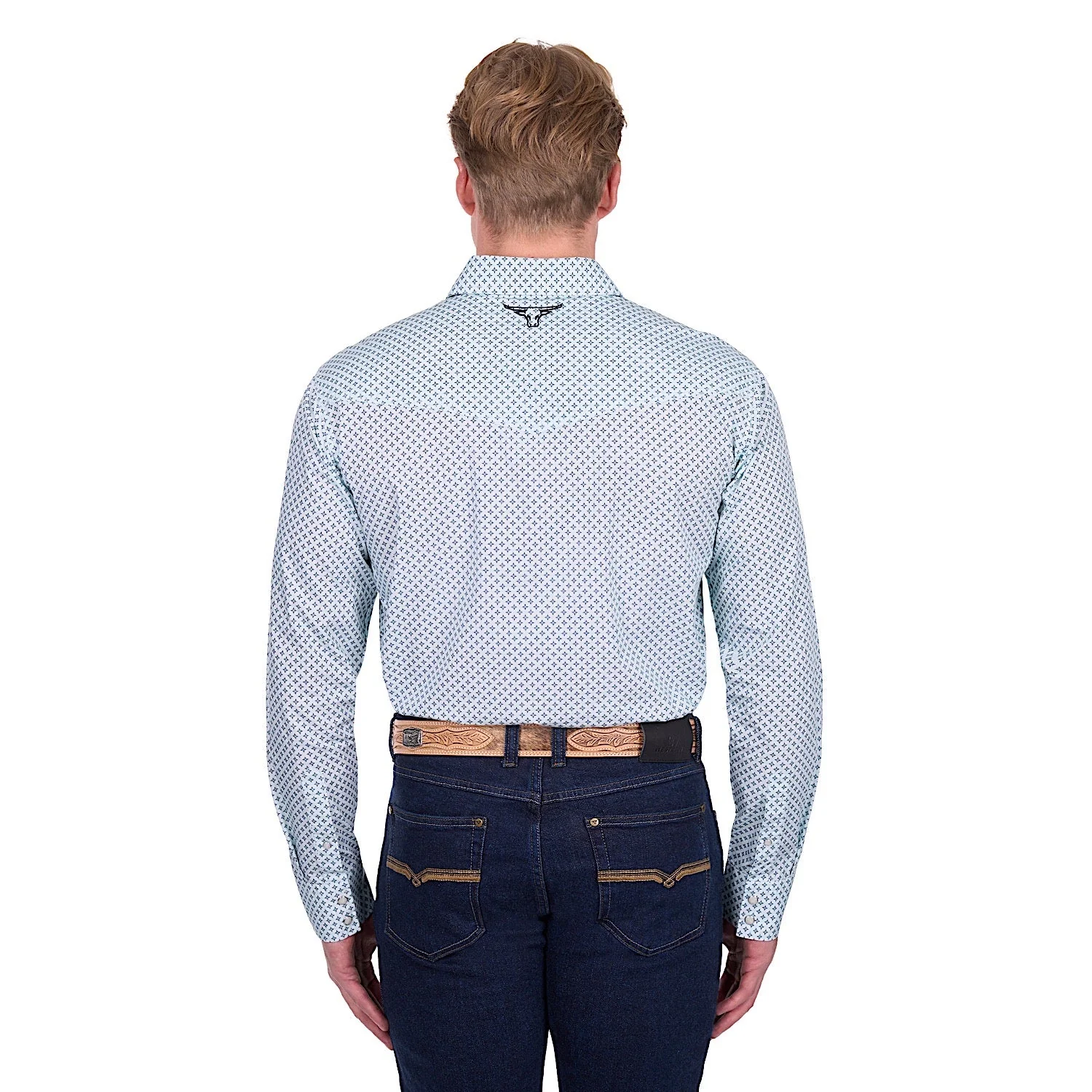 Pure Western Men's Gerald Shirt - Green/Navy - Image 4