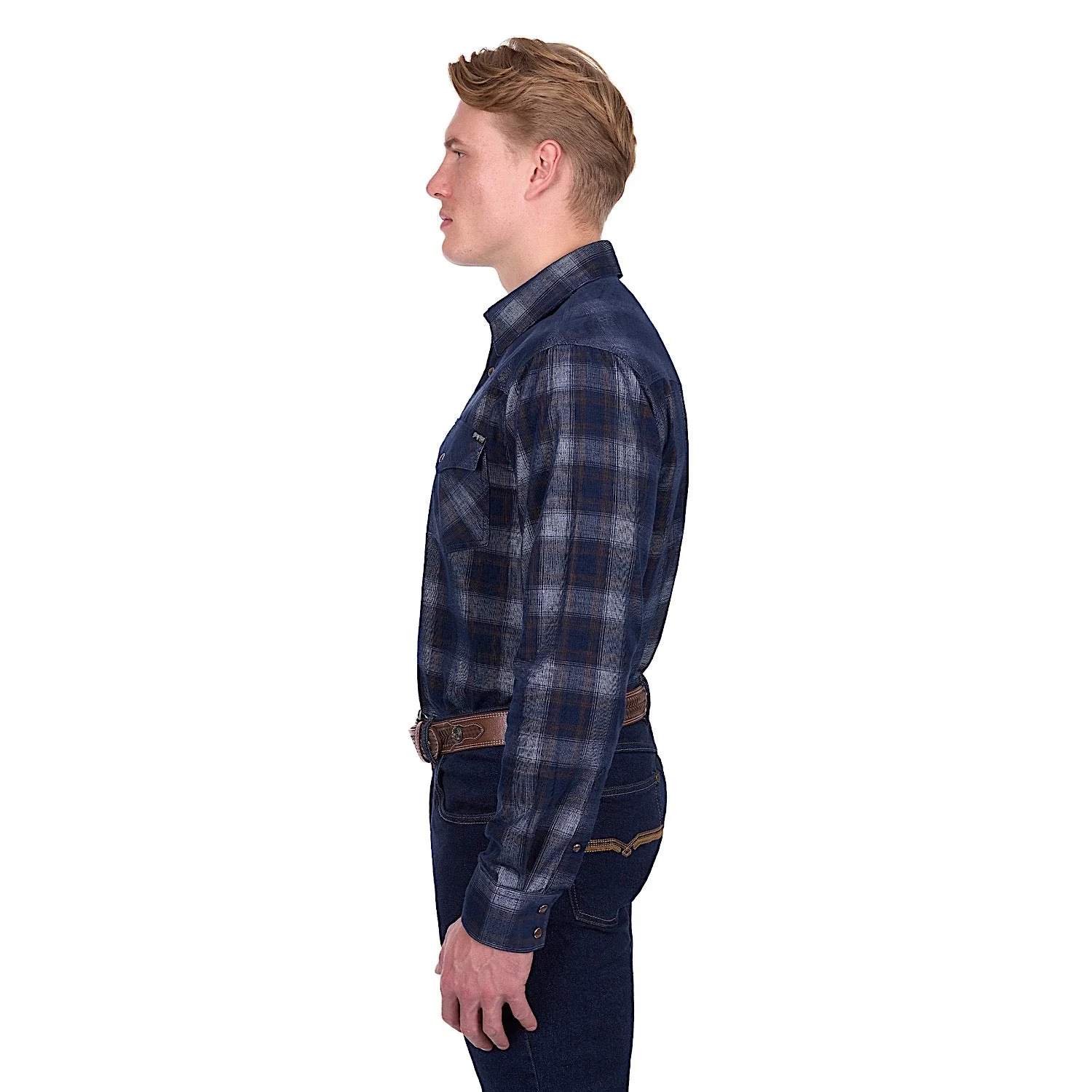 Pure Western Men's Harley Shirt - Navy/Tan - Image 3