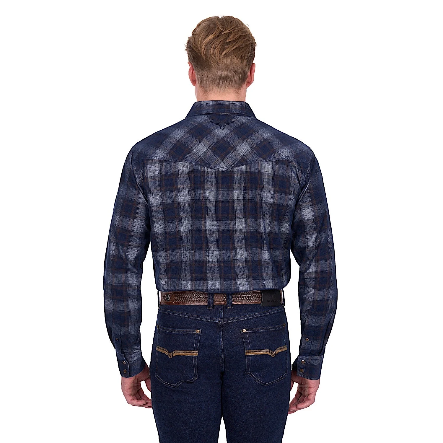 Pure Western Men's Harley Shirt - Navy/Tan - Image 4