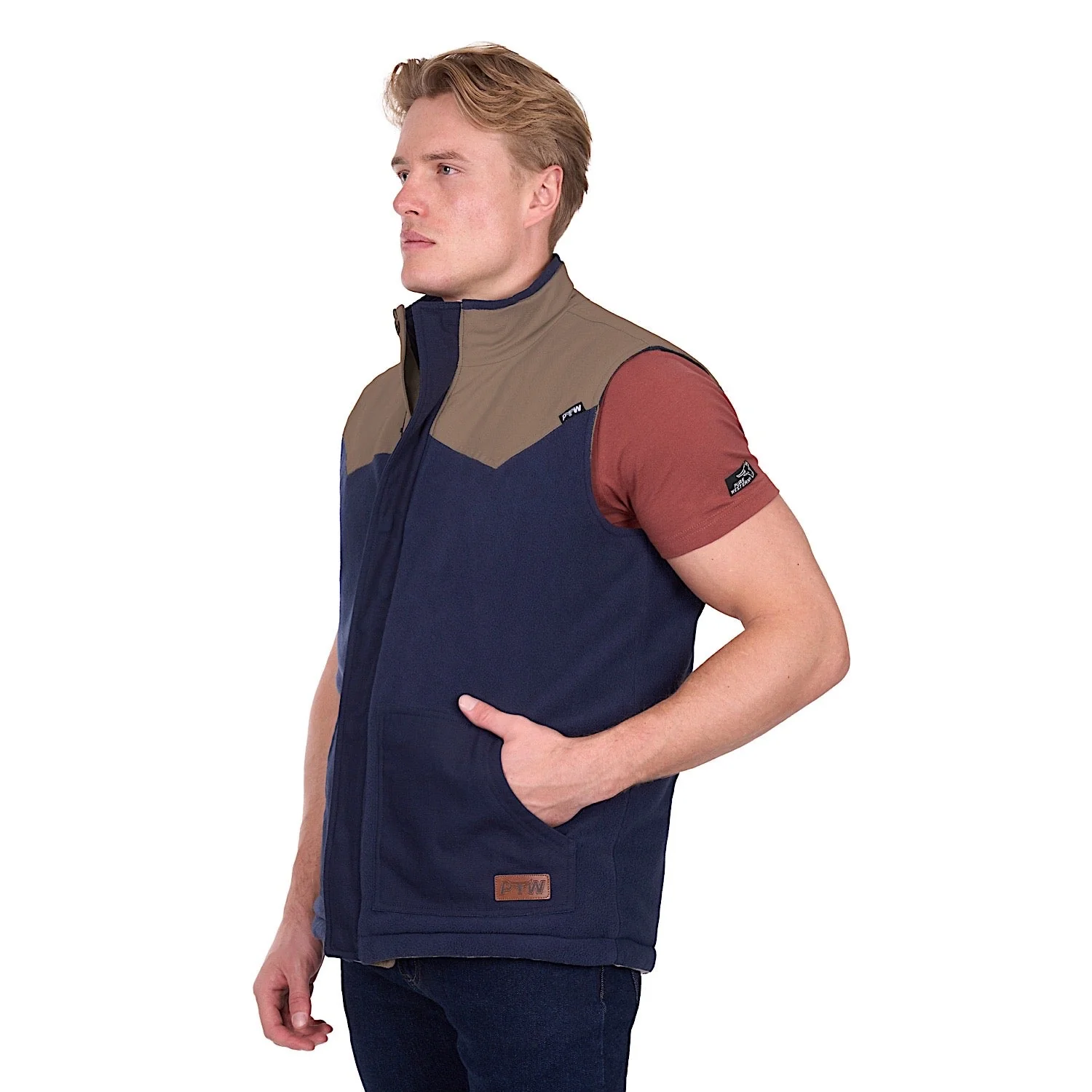 Pure Western Men's Jamie Reversible Vest - Stone/Navy - Image 5