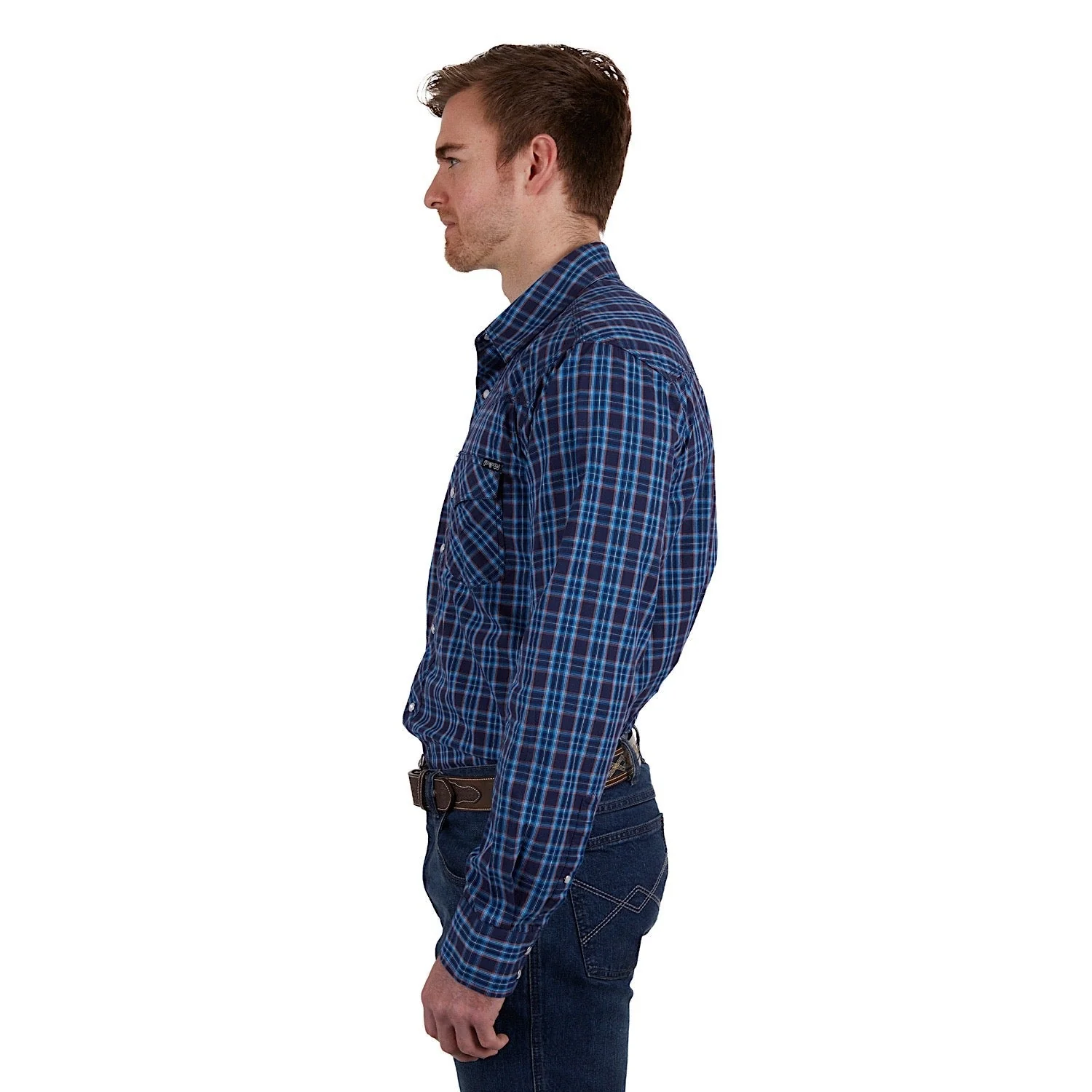 Pure Western Men's Rowan Check Western Shirt - Navy/Red - Image 2